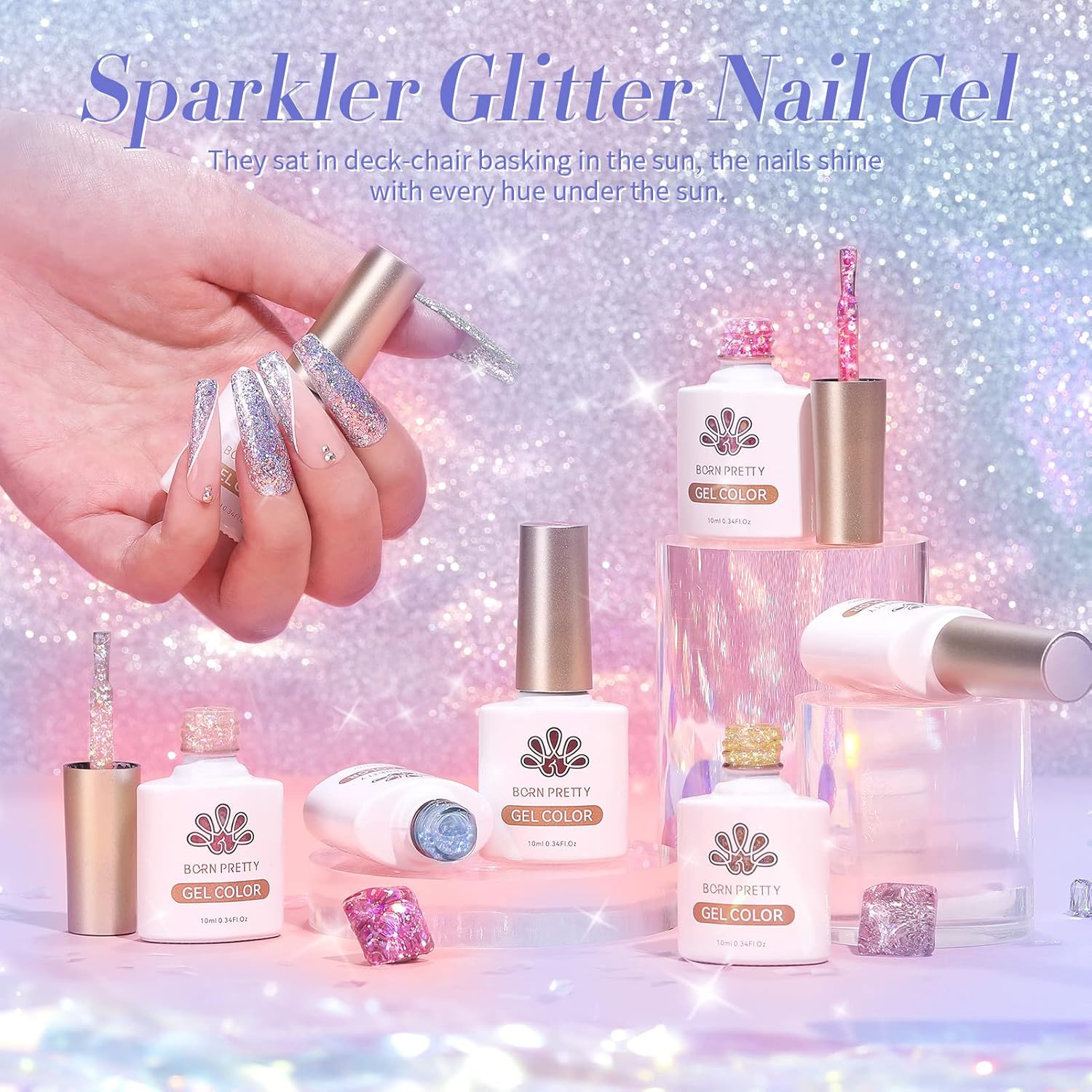 Born Pretty Juego de esmaltes de uñas de gel con purpurina, kit de esmalte de gel con purpurina brillante, dorado, plateado, rosa, caja de regalo de