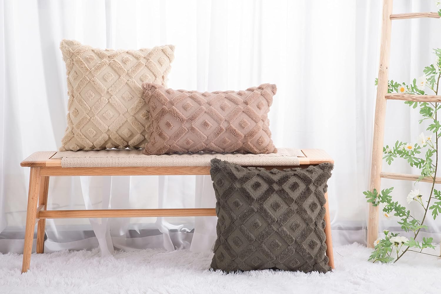 MADIZZ – Juego de 2 fundas para cojín de terciopelo y de lana corta, afelpado suave de lujo para decoración de sofá, dormitorio, cuadradas, 20 x 20