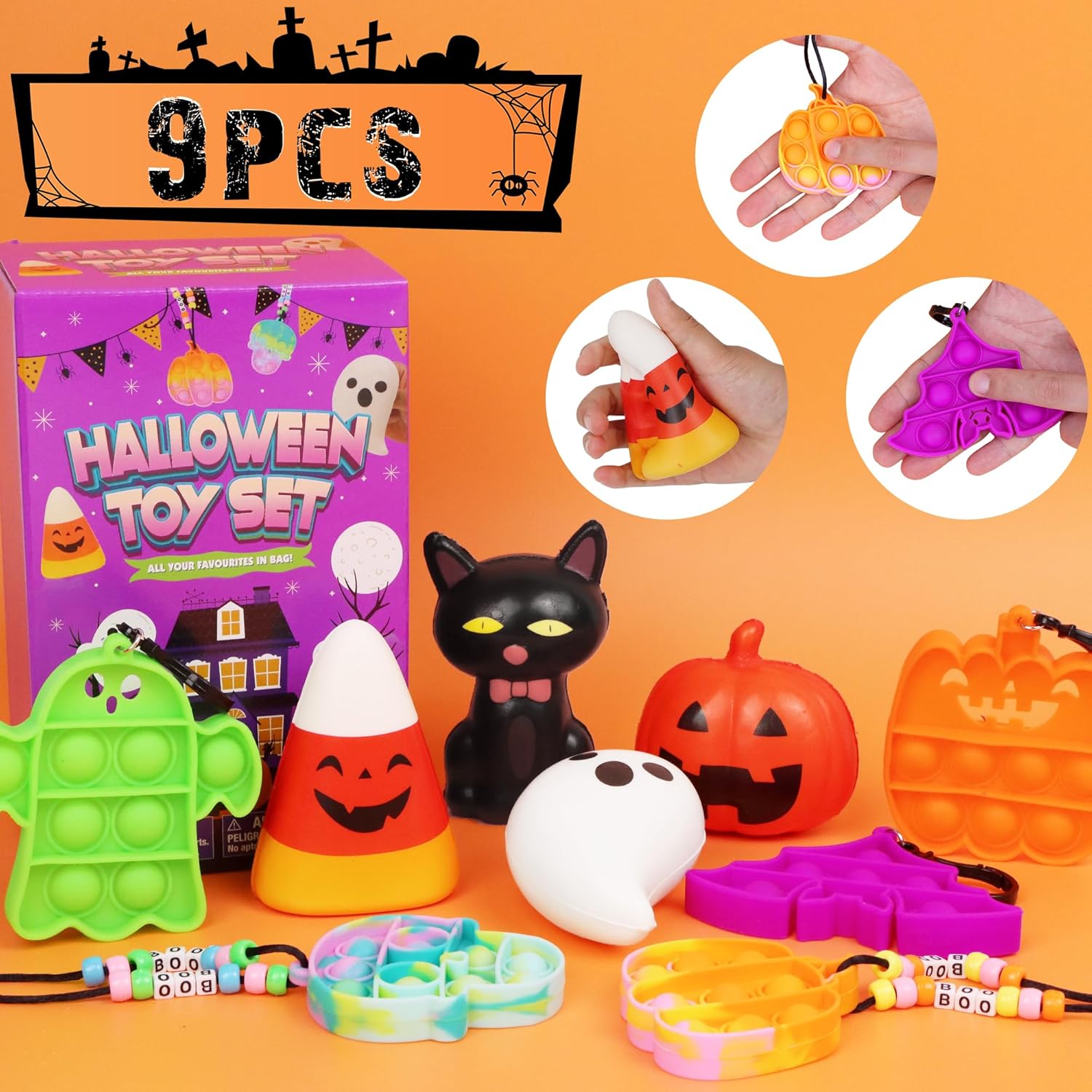 Juguetes para ansiedad de Halloween, juegos de juguetes sensoriales para niños, alivio del estrés de Halloween, juguetes blandos de levantamiento