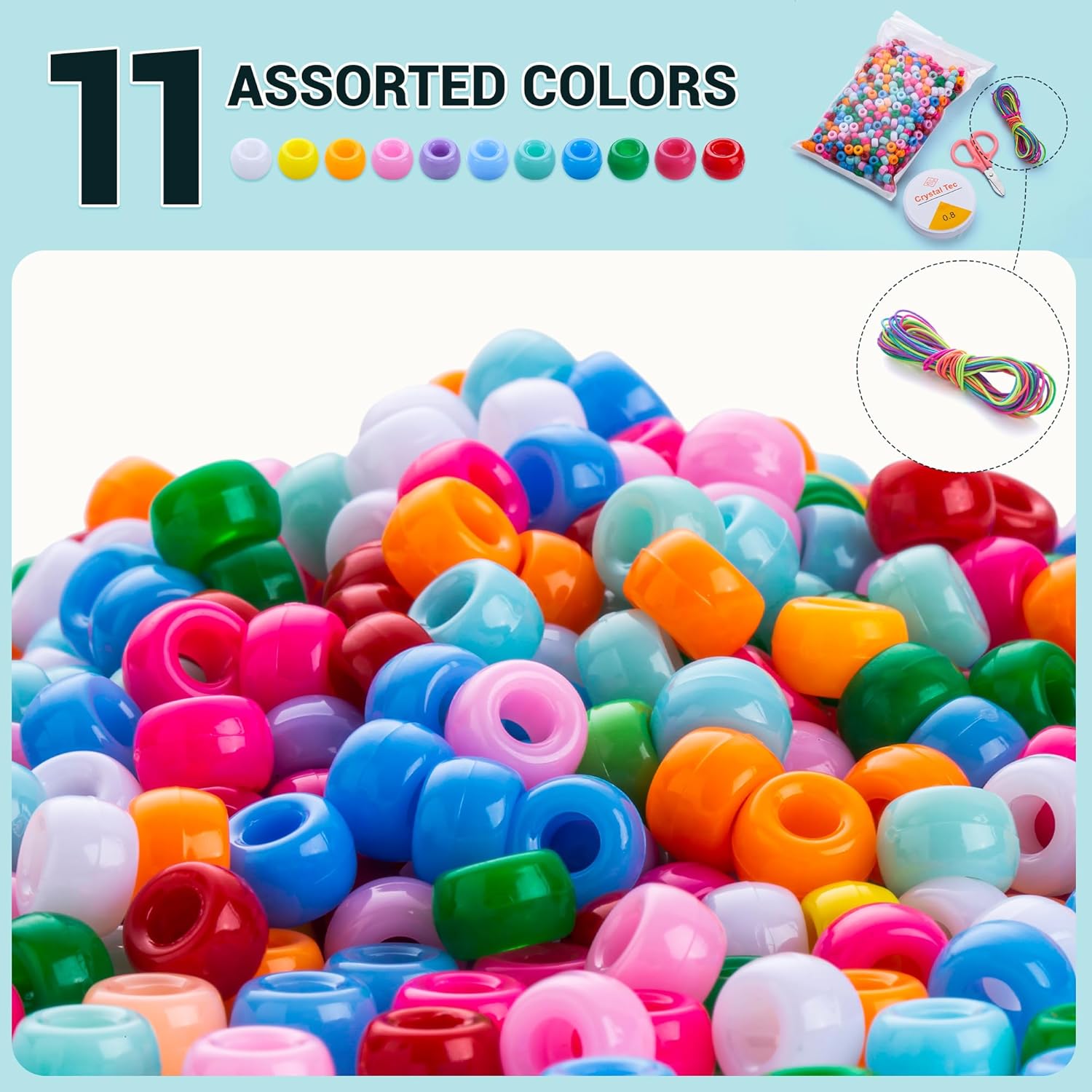 SWEETQIAO 2 bolsas de cuentas de plástico para hacer pulseras, coloridas cuentas Kandi para trenzar el cabello, juego de cuentas de arco iris a