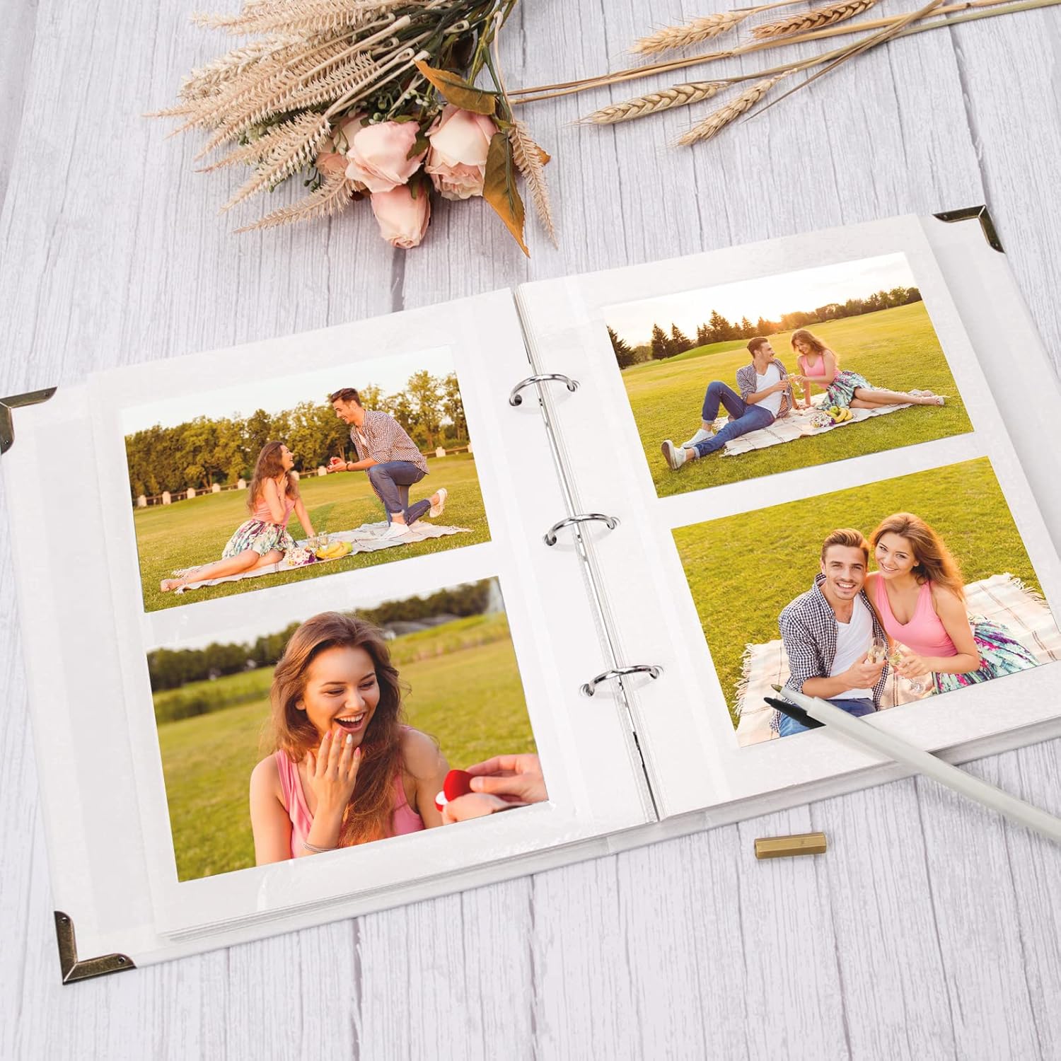 Vienrose Álbum de fotos autoadhesivo de 40 páginas, tapa dura con kit de álbumes de recortes, 3 anillos, álbum de recortes de papel para enamorados,