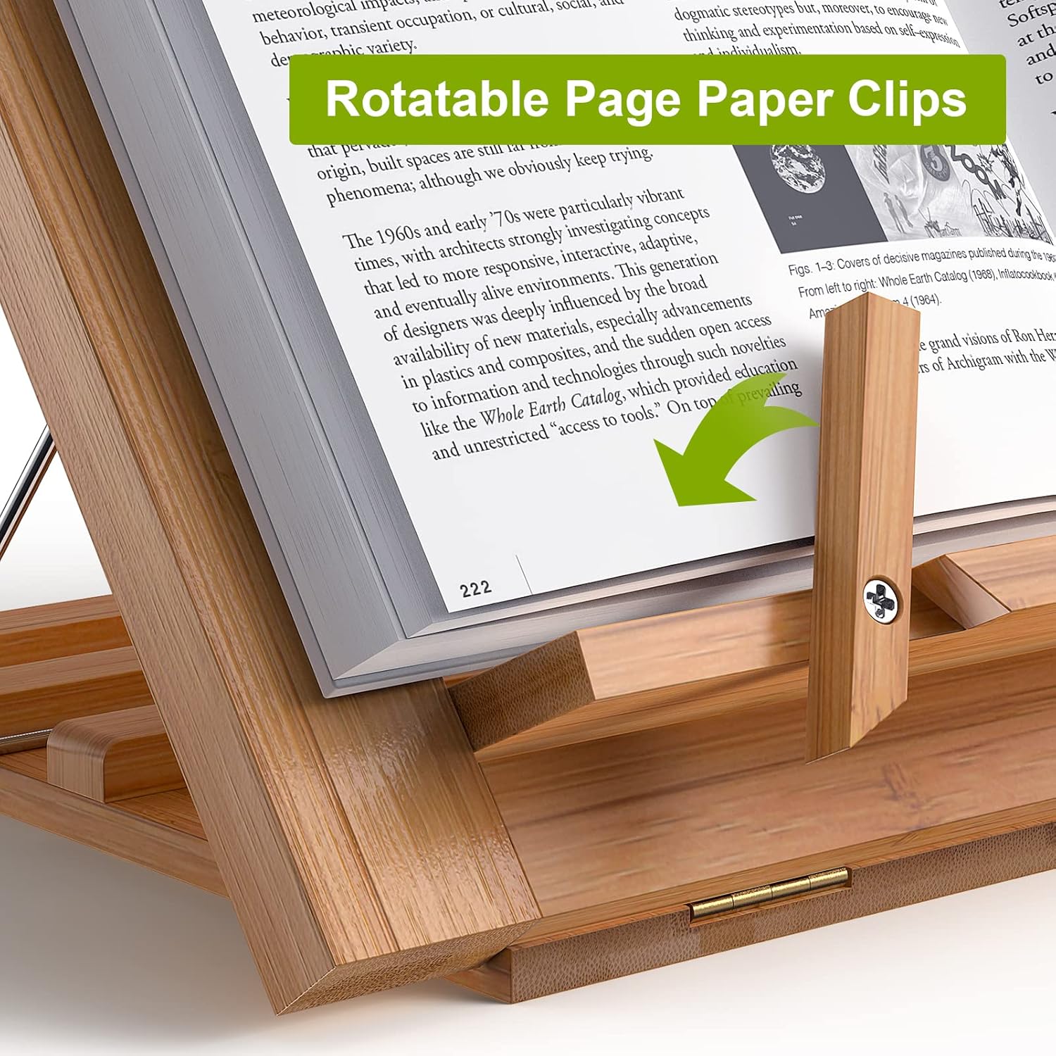 Soportes de madera para leer manos libres, soportes para libros de cocina y soportes – Soporte para libros de cocina para exhibición de cocina, con