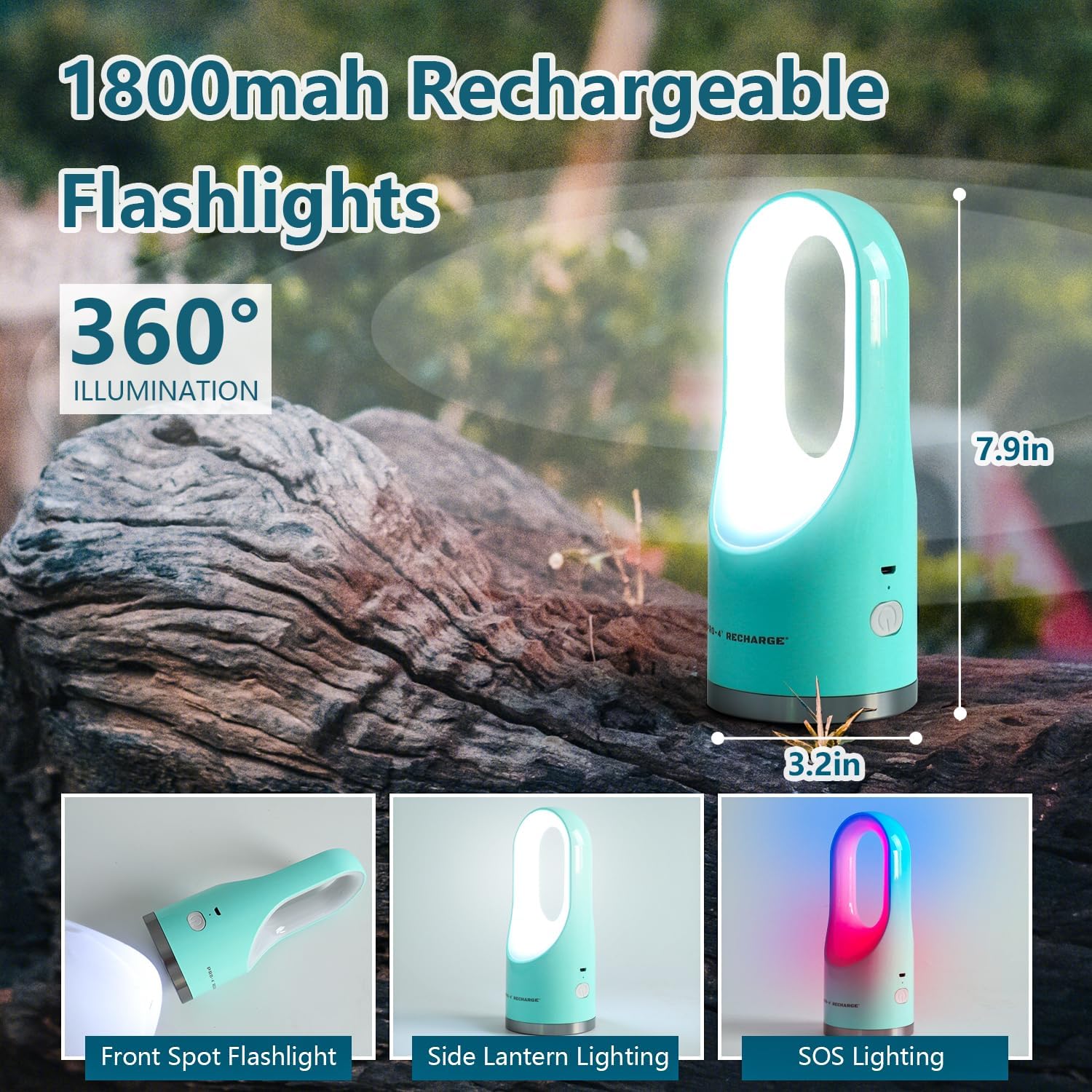 Linterna recargable para exteriores, portátil, en forma de U, para supervivencia, cortes de energía, 1800 mAh, luces ligeras de mano, 4 modos para