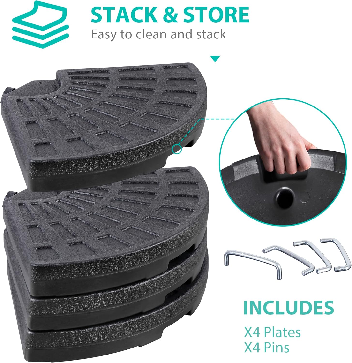 4 soportes voladizos para sombrilla de patio, con forma redonda, relleno de agua y arena, base resistente con bloqueo para jardín, patio trasero y