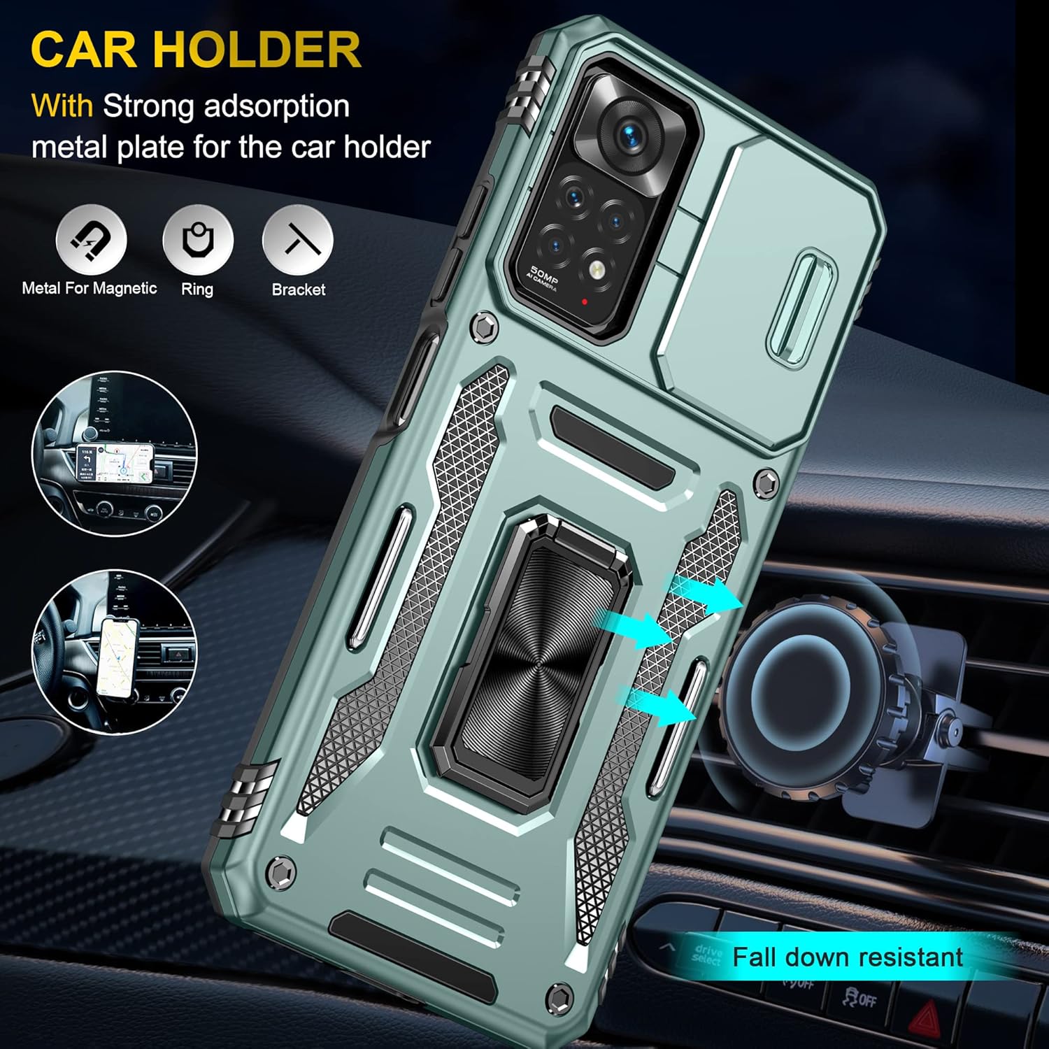 Wefor Funda XiaoMi RedMi Note 11 (4G) con cubierta para cámara deslizante, soporte de anillo magnético de 360 mejorado grado militar a prueba de