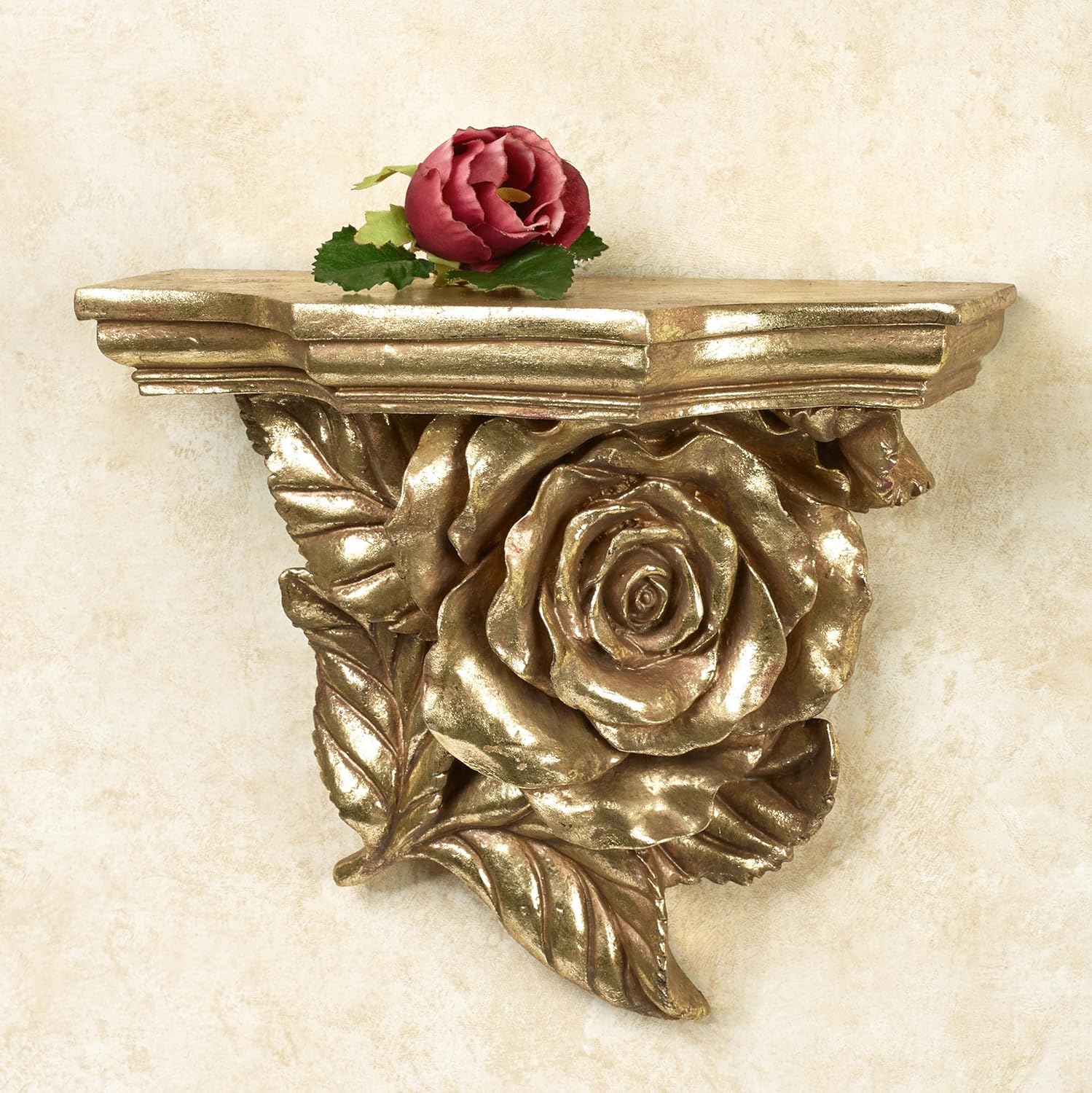 Touch of Class Estante de pared rosa – Oro envejecido – Floral – Estilo victoriano decorativo