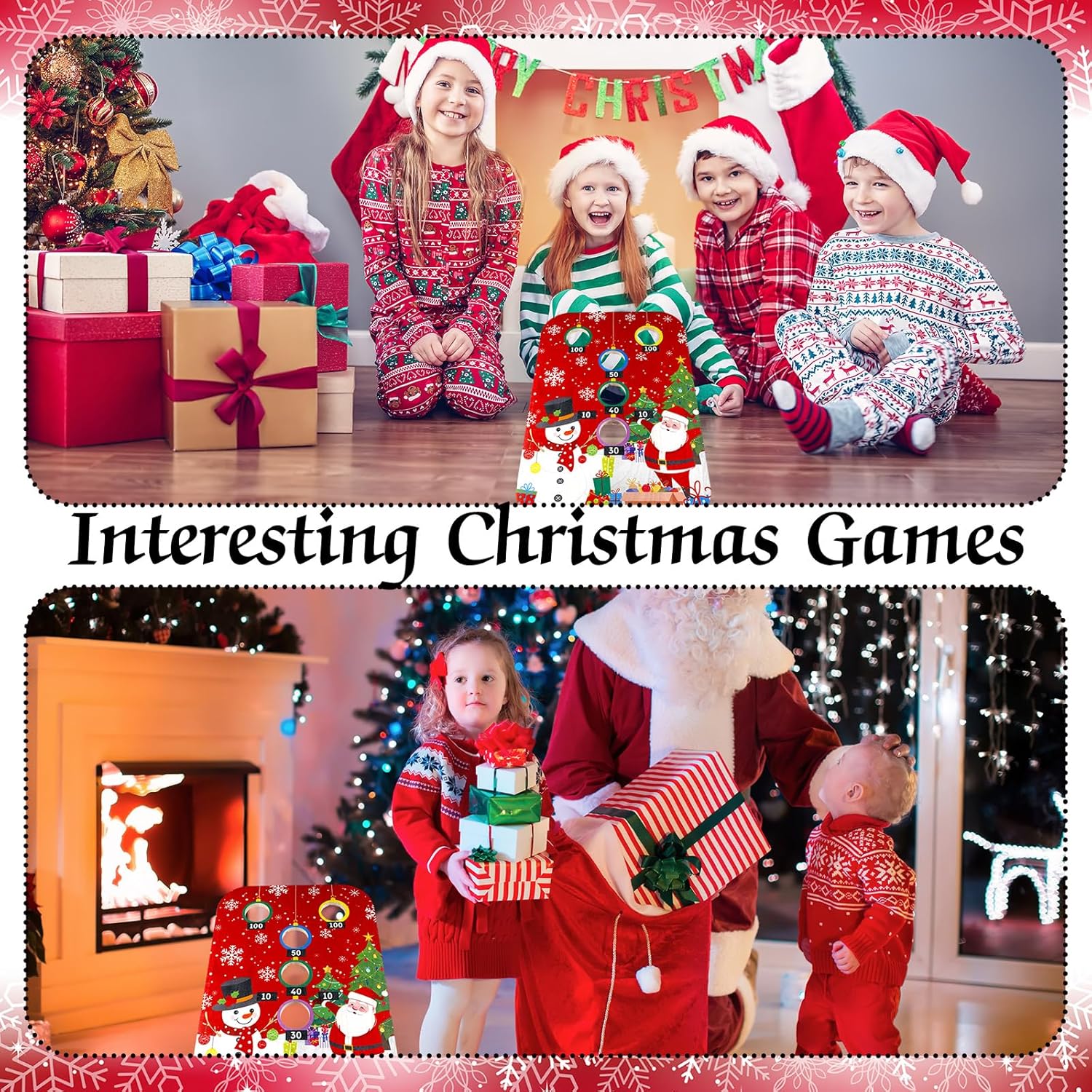 Juego grande de lanzamiento de bolsas de frijoles de Navidad (incluye 6 bolsas, rojo verde) recuerdo de fiesta de Navidad para niños y adultos,