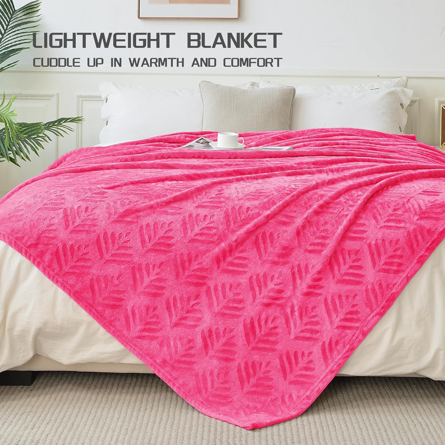 Exclusivo Mezcla Manta de vellón de tamaño Queen para cama, mantas súper suaves y acogedoras para uso durante todas las estaciones, patrón de hojas,