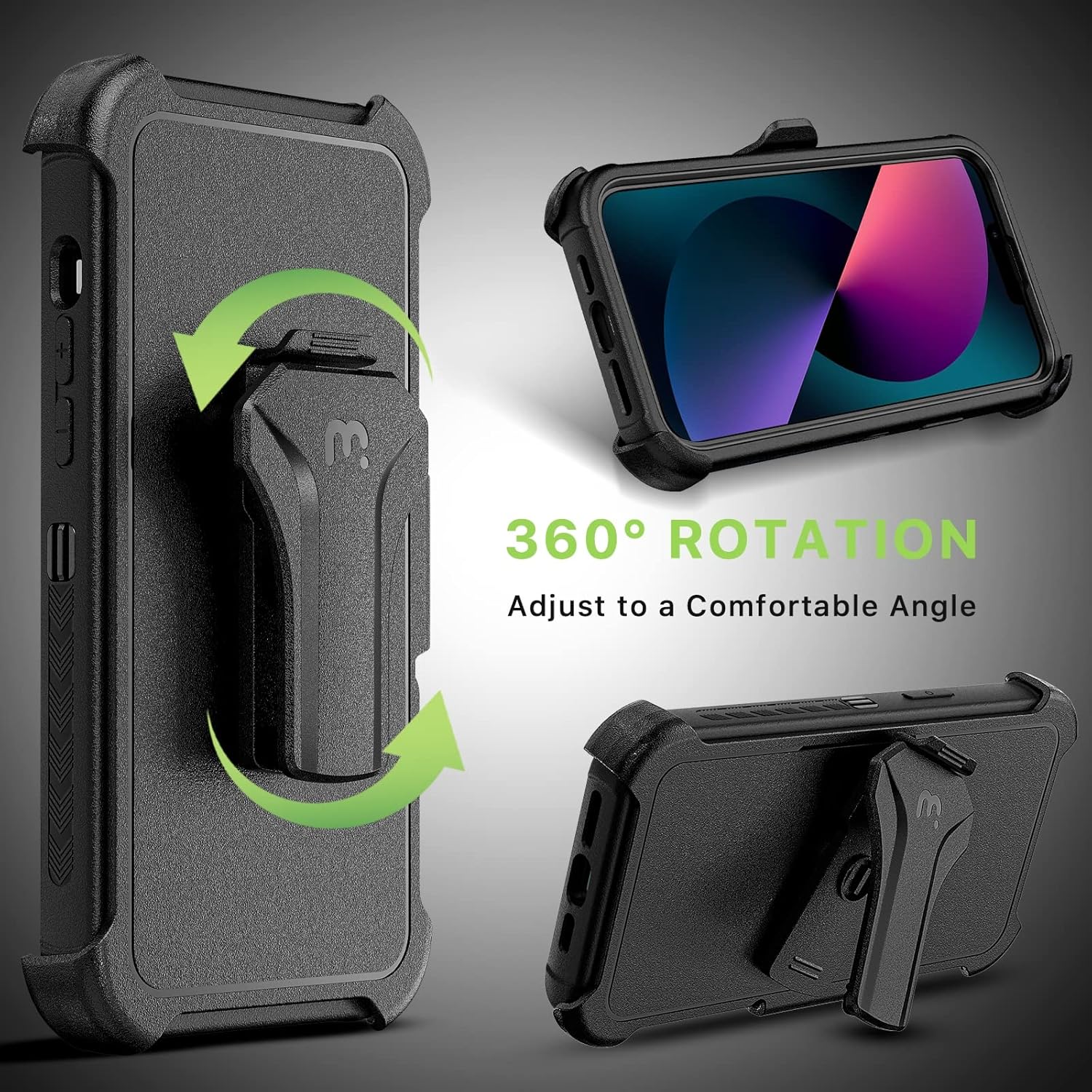 MYBAT PRO Maverick Series – Funda a prueba de golpes, para iPhone 13, con funda de clip para cinturón y vidrio templado, 6.1 pulgadas, resistente