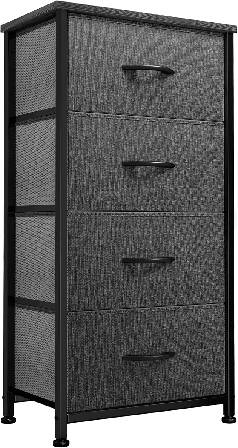 DWVO Torre de almacenamiento con 4 cajones, cómoda de tela, unidad organizadora para dormitorio, sala de estar, armarios, marco de acero resistente,