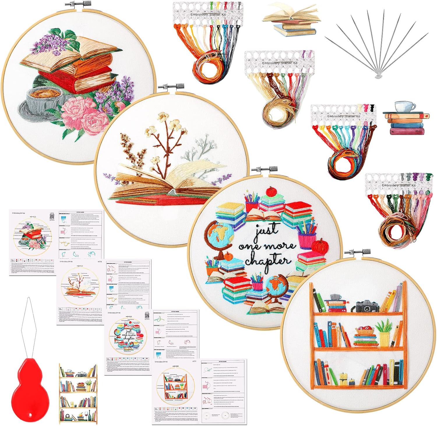 Kit de bordado de punto de cruz para principiantes y adultos, kit de bordado para amantes de los libros, kit de punto de aguja con patrones de