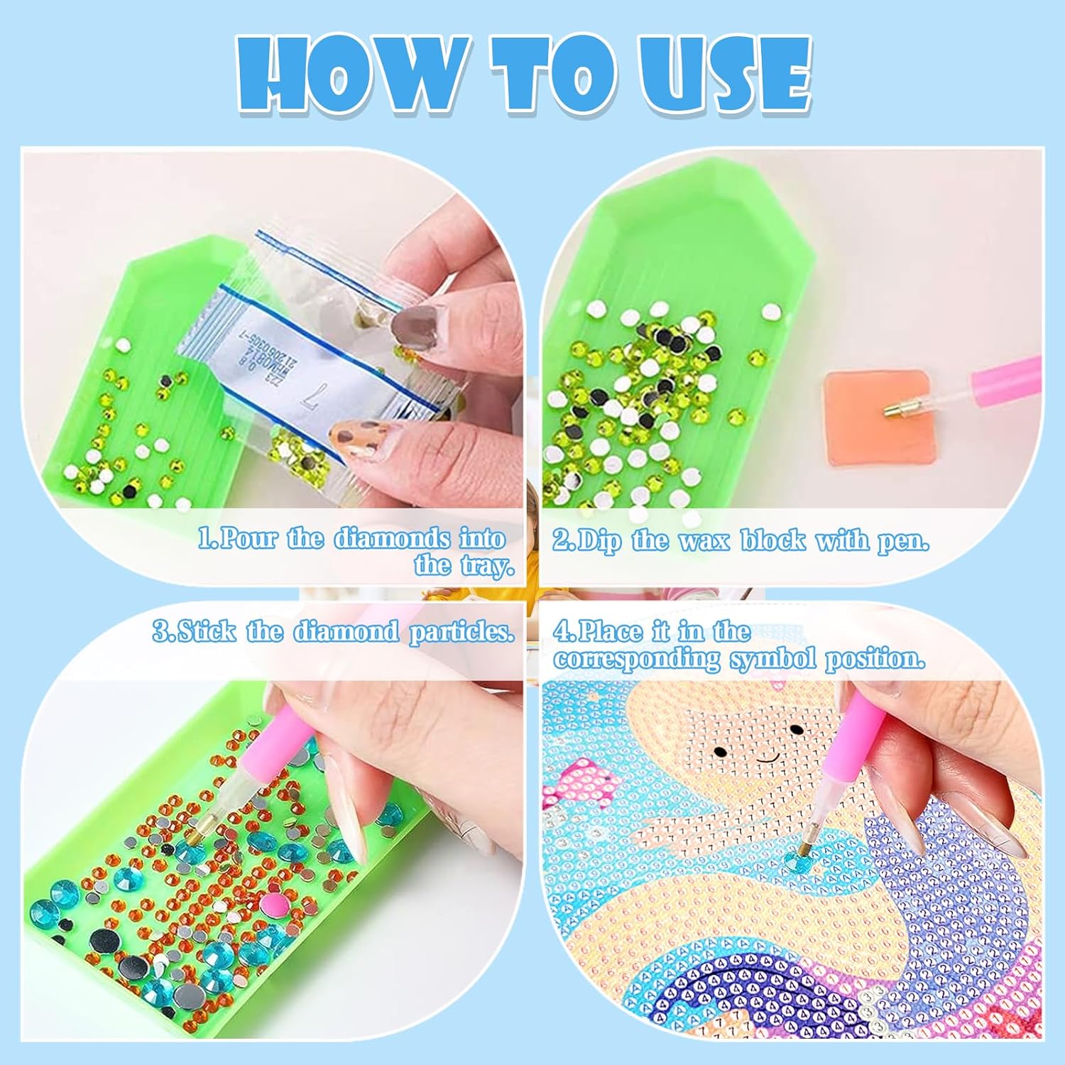 ACSAUMMY Kits de pintura de diamantes 5D para niños con marco de madera, arte y manualidades de diamantes de sirena para niños de 6 a 8 a 10 a 12