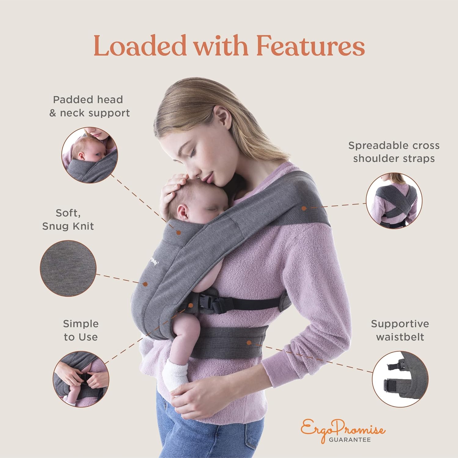 Ergobaby Embrace – Portabebés acogedor para recién nacidos (3.2-11.3 kilogramos), gris jaspeado