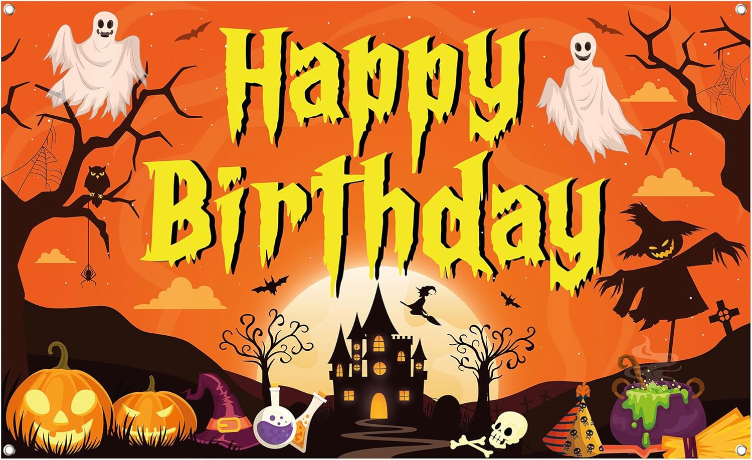 KatchOn, Pancarta espeluznante de Halloween con texto en inglés Happy Birthday  Extra grande, 72 x 44 pulgadas, telón de fondo de calabaza de