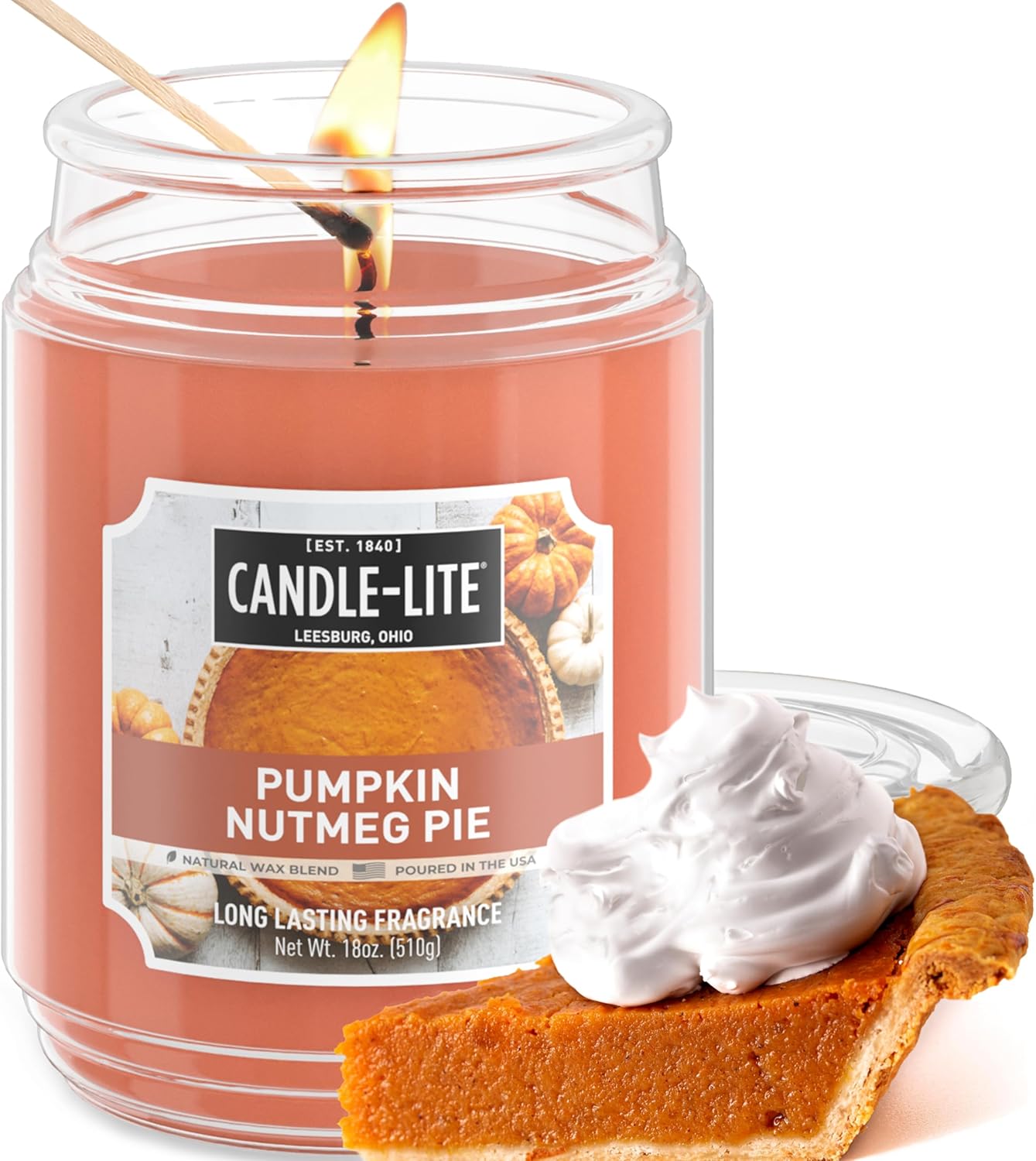 Candle-lite Velas perfumadas, fragancia de pastel de nuez moscada de calabaza, una vela de aromaterapia de una sola mecha de 18 onzas con 110 horas