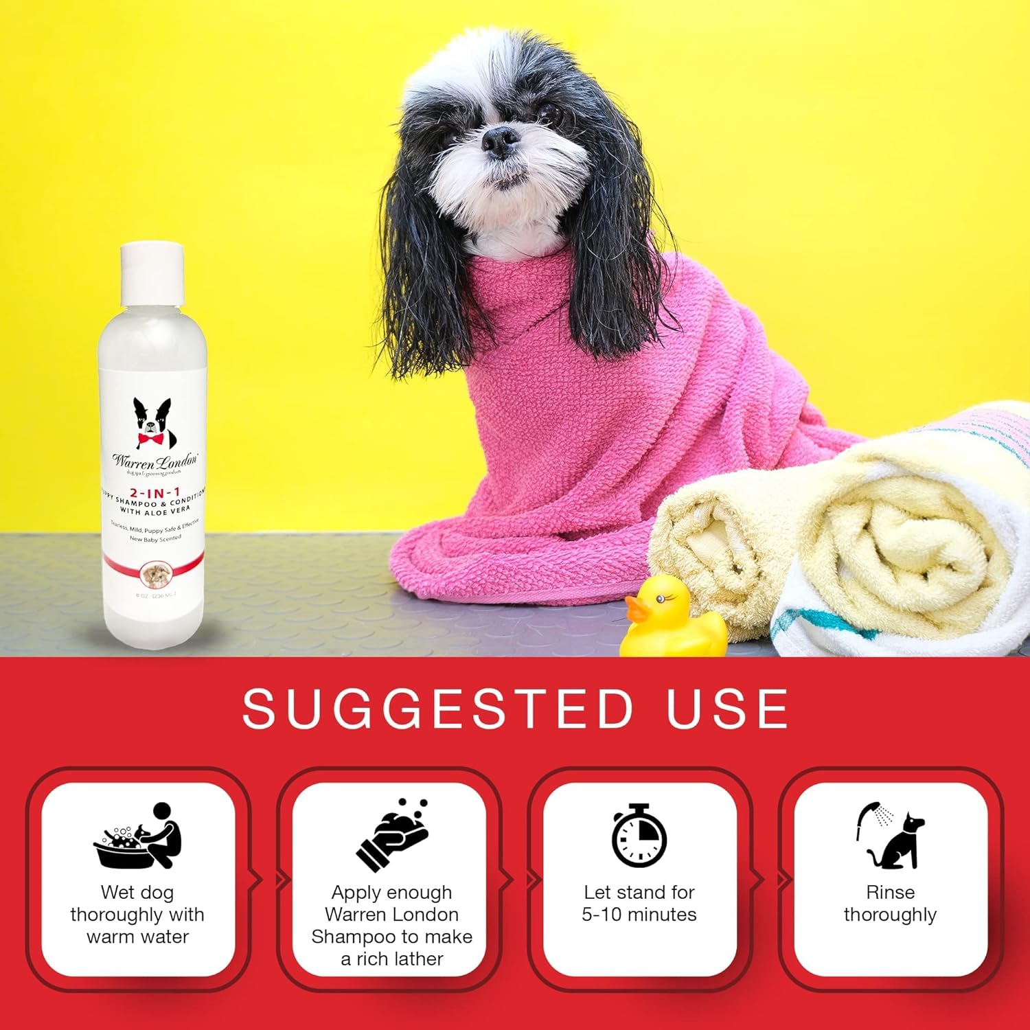 Warren London Champú y acondicionador para cachorros 2 en 1  Champú para mascotas sin lágrimas para cachorros y gatos  Fabricado en Estados Unidos