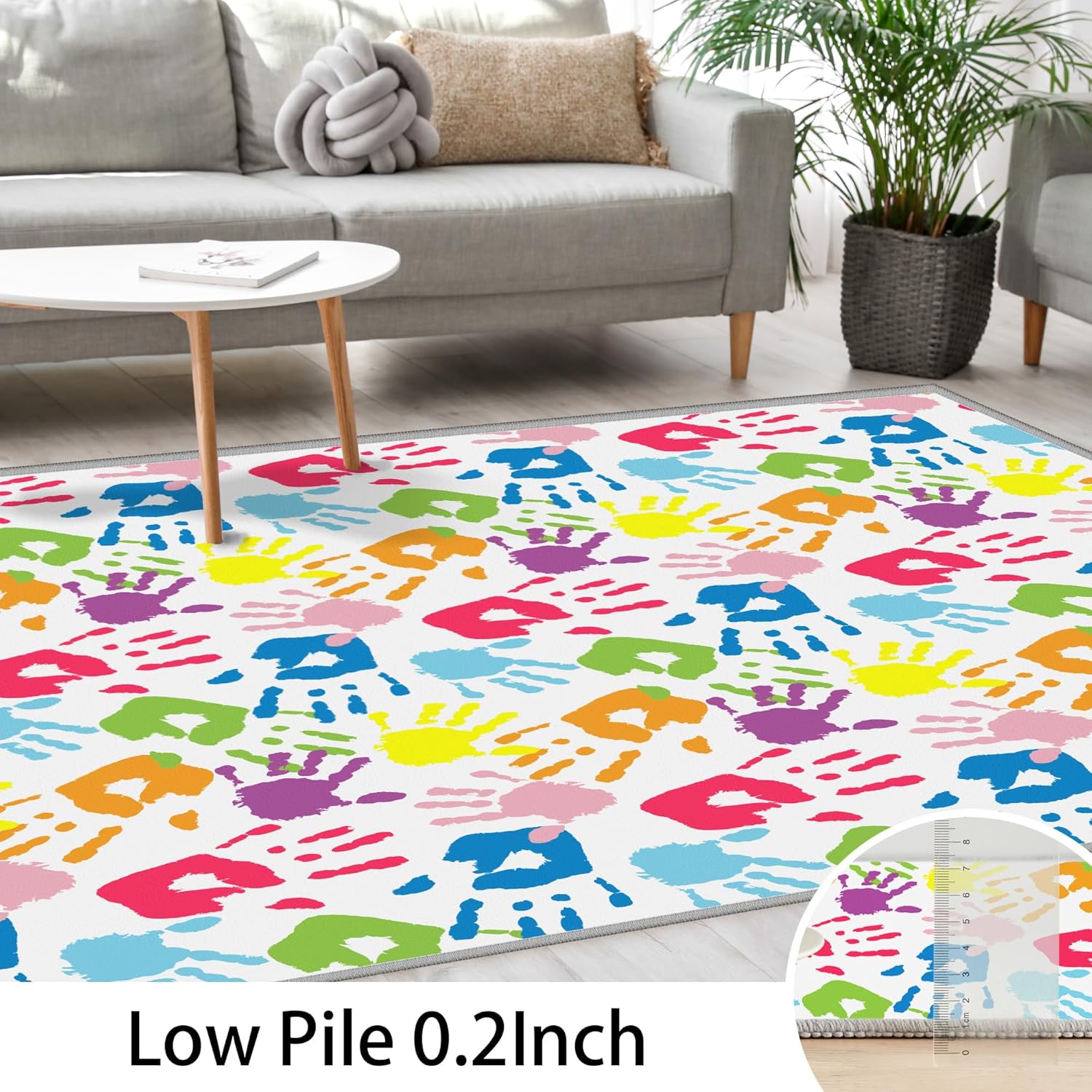 Alfombra colorida con estampado de manos para niños, para sala de juegos, aula, guardería, bonita alfombra de piso de 8 x 10 pies