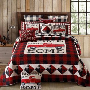 Virah Bella Juego de ropa de cama de 3 piezas tamaño King – Strain Red Truck Home Sweet Home – Edredón reversible de campamento rústico con fundas Virah Bella Juego de ropa de cama de 3 piezas tamaño King – Strain Red Truck Home Sweet Home – Edredón reversible de campamento rústico con fundas