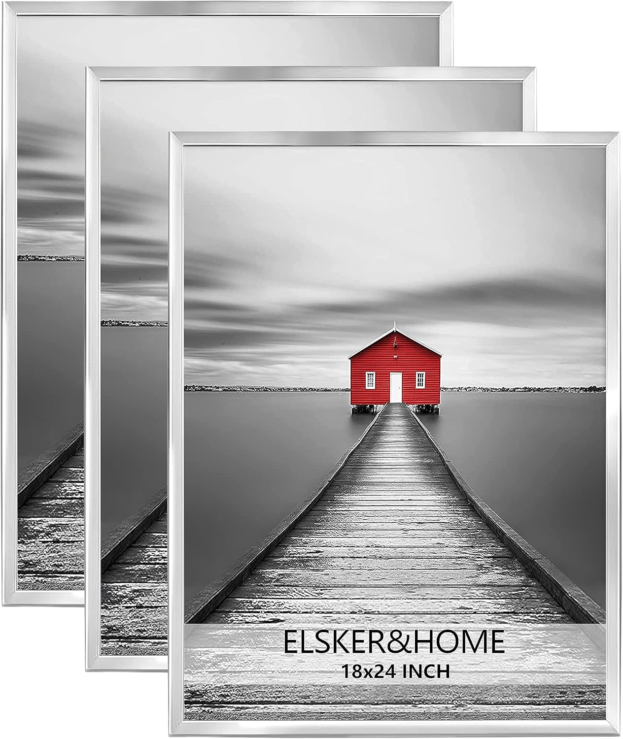 ELSKER&HOME Paquete de 3 marcos de póster de 18 x 24 pulgadas, color plateado para montaje en pared horizontal o vertical, resistente y resistente a