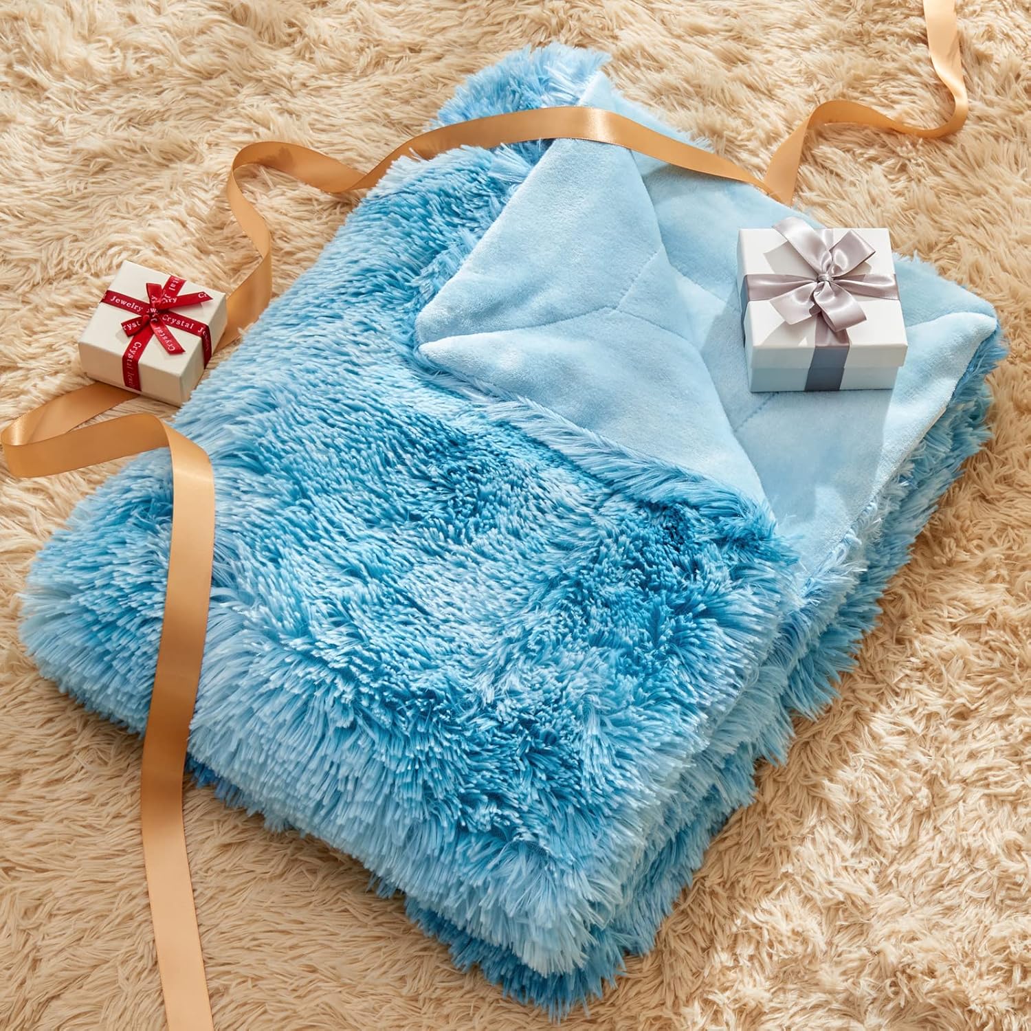 Manta decorativa Gonaap de pelo sintético, muy suave y esponjosa, de felpa y pelo largo, cómodo forro polar de microfibra reversible para silla,