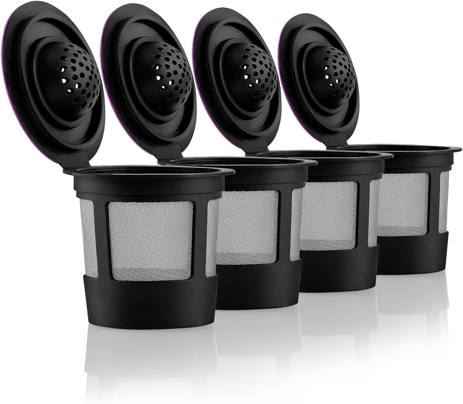 4 tazas K reutilizables negras para cafeteras Keurig, sin BPA, filtros de café Kcups recargables de ajuste universal para cafeteras Keurig 1.0 y 2.0