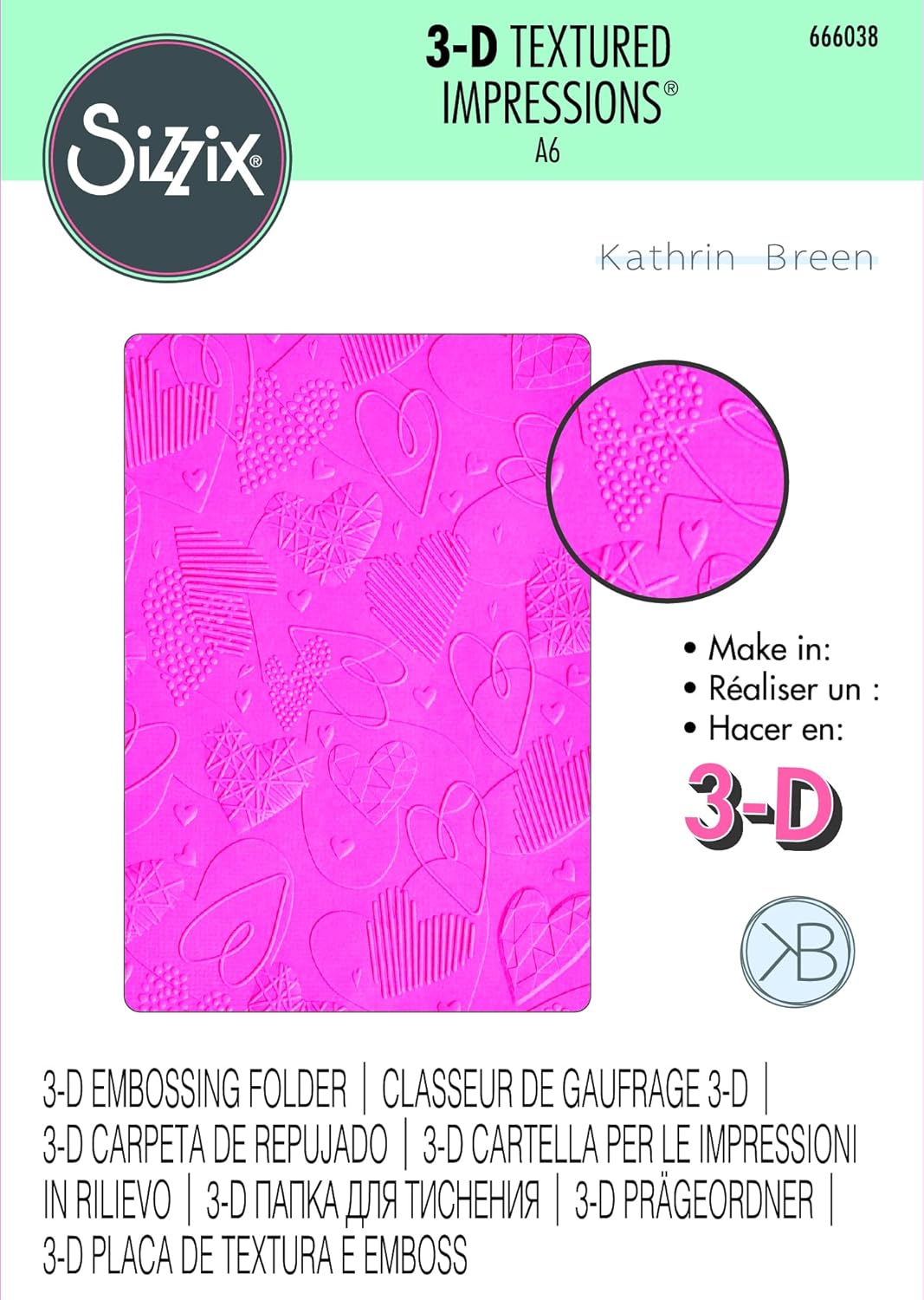 Sizzix Carpeta de impresiones texturizadas 3D Mark Making Hearts por Kath Breen  666038  Capítulo 4 2022 Repujado, gris