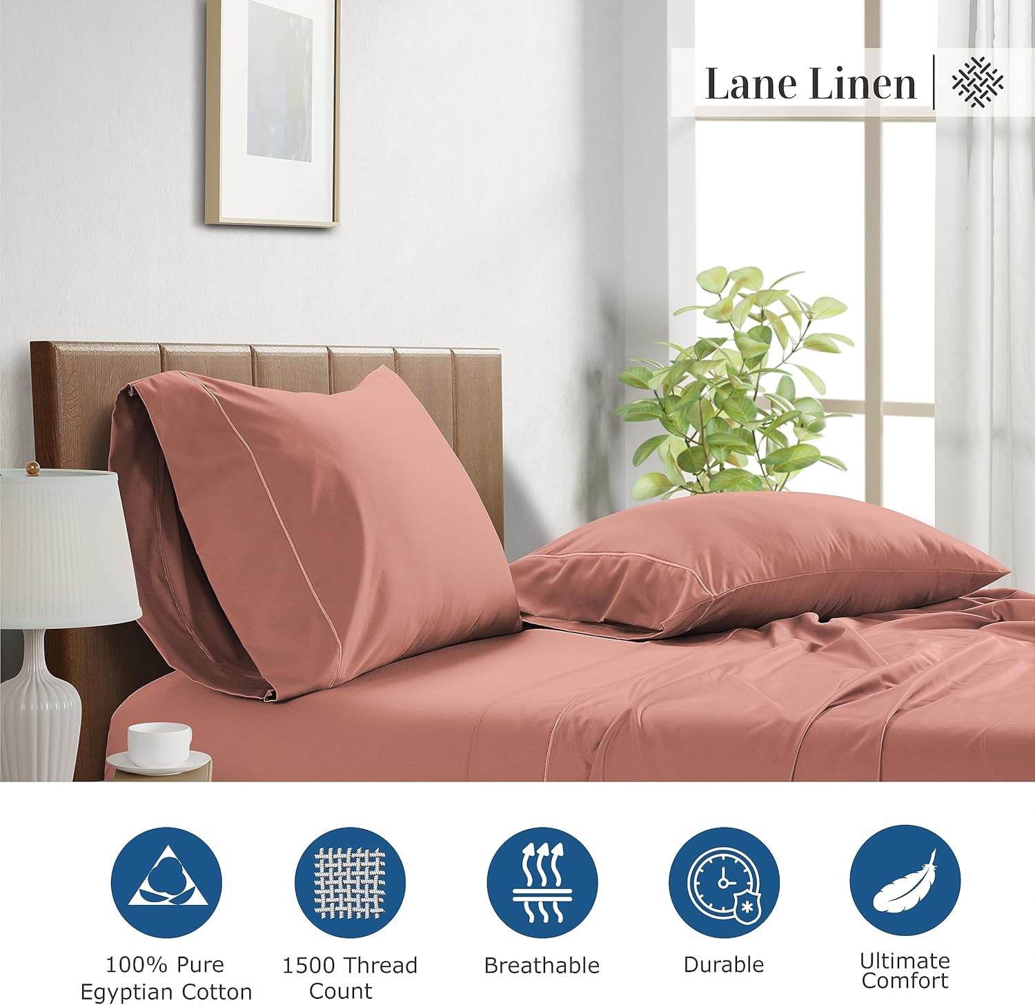 LANE LINEN Juego de 2 fundas de almohada 100% de algodón egipcio, fundas de almohada de tamaño estándar, se adaptan a almohadas estándar y Queen,
