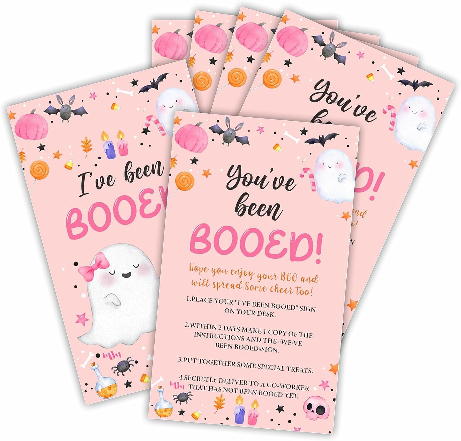 JCVUK Tarjetas de juego de propagación de Halloween, You’ve Been Booed! I’ve Been Booed! 50 tarjetas de juego para propagación de alegría para