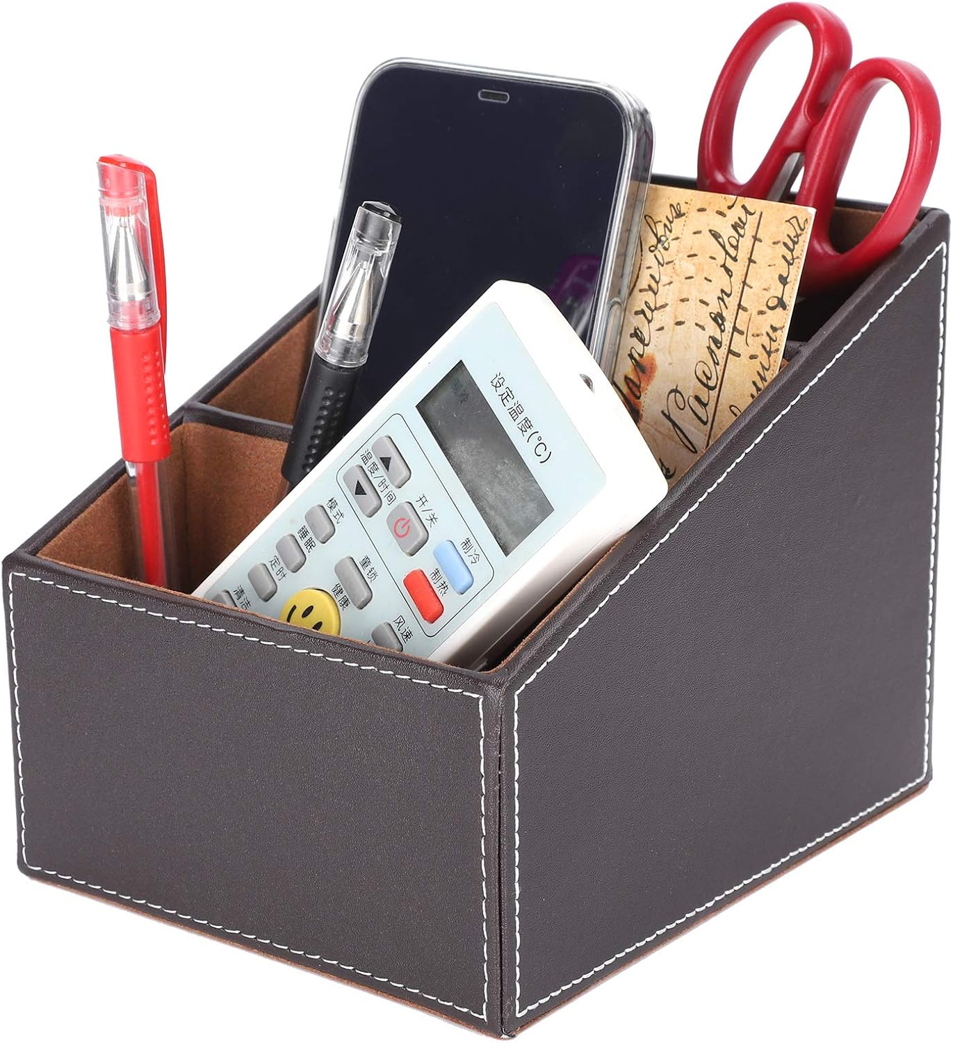 Caja de almacenamiento de cuero sintético para escritorio, papelería creativa, lindo papelería de oficina, organizador de negocios, suministros de 3
