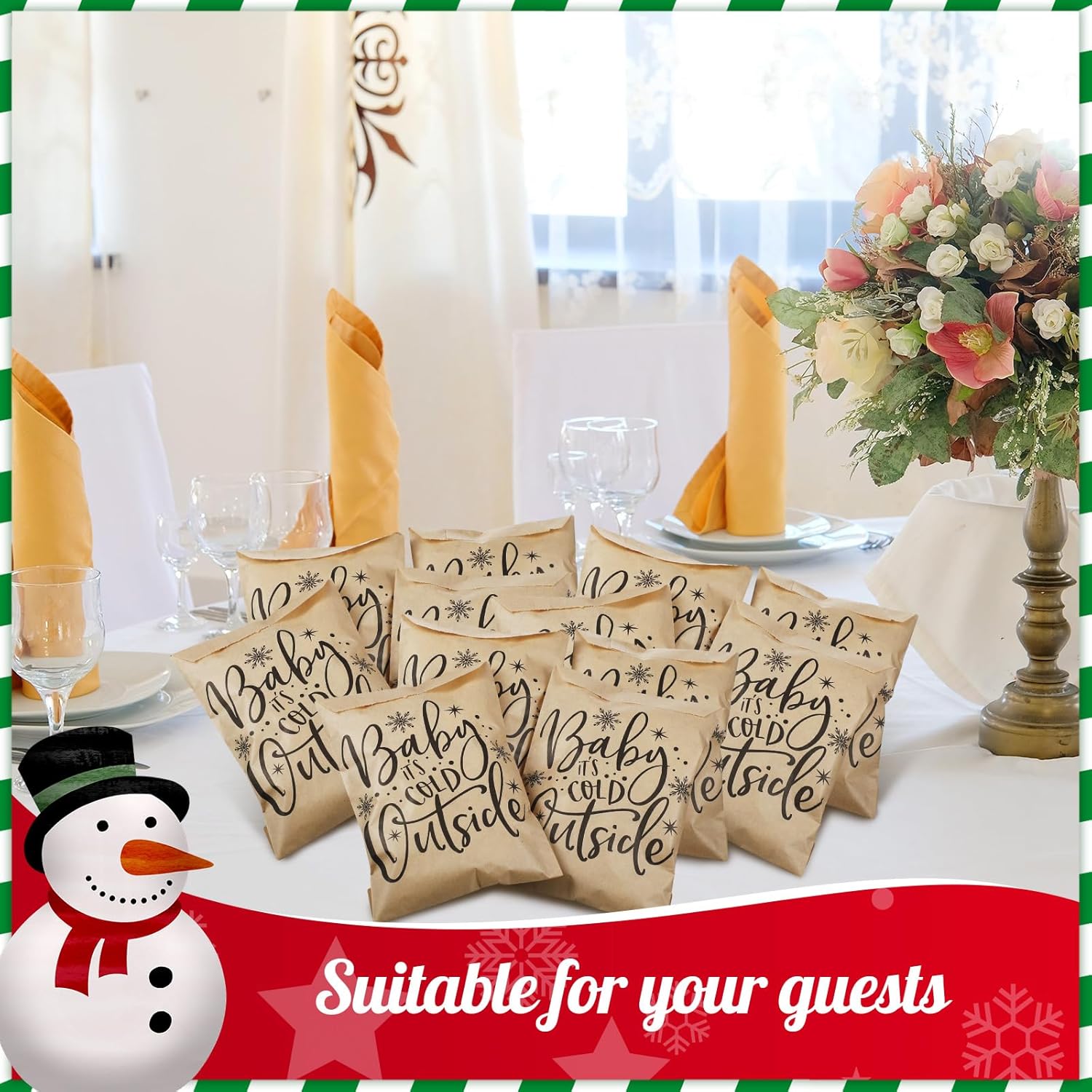 200 bolsas de galletas Baby It’s Cold Outside para galletas, bolsas de papel de barra de cacao caliente, bolsas de chocolate para dulces, bolsas de