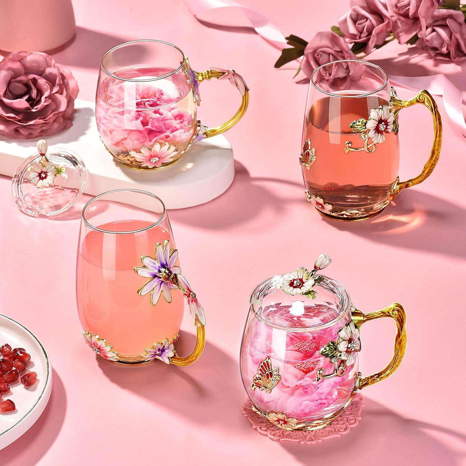 Wisolt Regalos de cumpleaños para mujeres, regalos para el día de la madre, taza de té de vidrio esmaltado, regalos para ella, mamá, abuela,