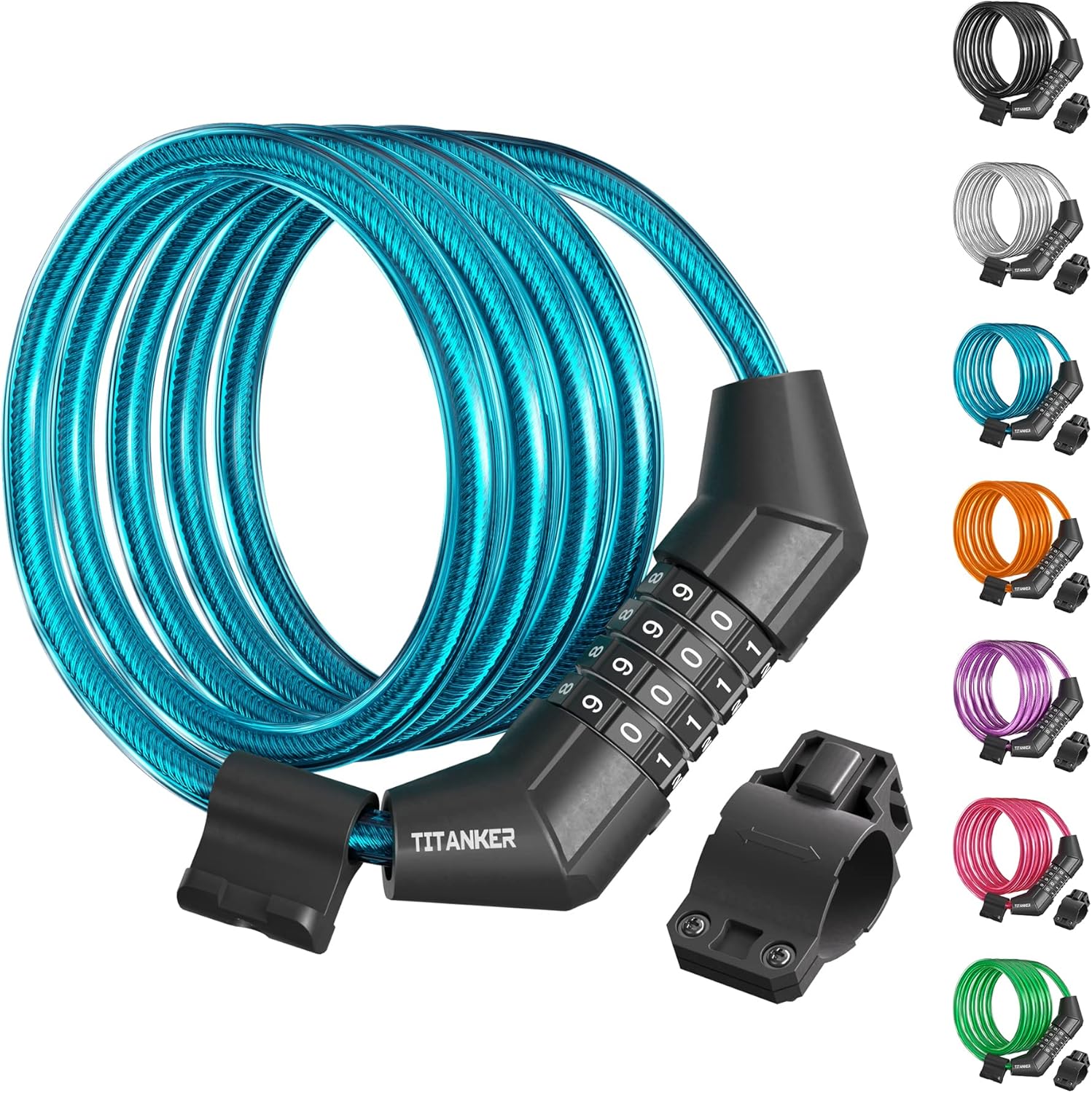 Titanker Cable de bloqueo de bicicleta, bloqueo de cable de bicicleta de 4 pies, bloqueo de cable básico autoenrollable para niños, combinación con