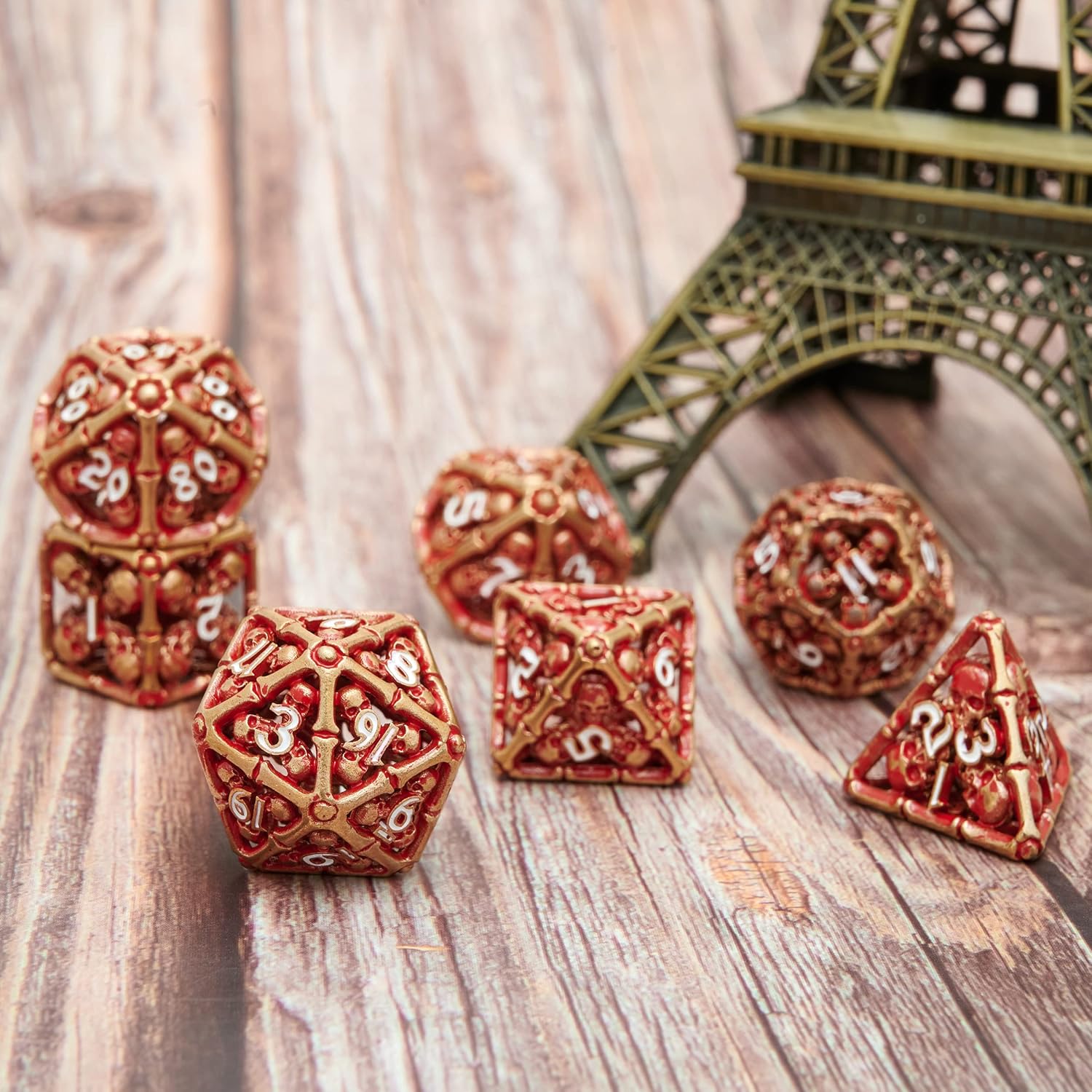 Juego de dados de metal huecos poliédricos de calavera, adecuado para Calabozos y Dragones, RPG, MTG, juegos de mesa D&D, Pathfinder Shadowrun y
