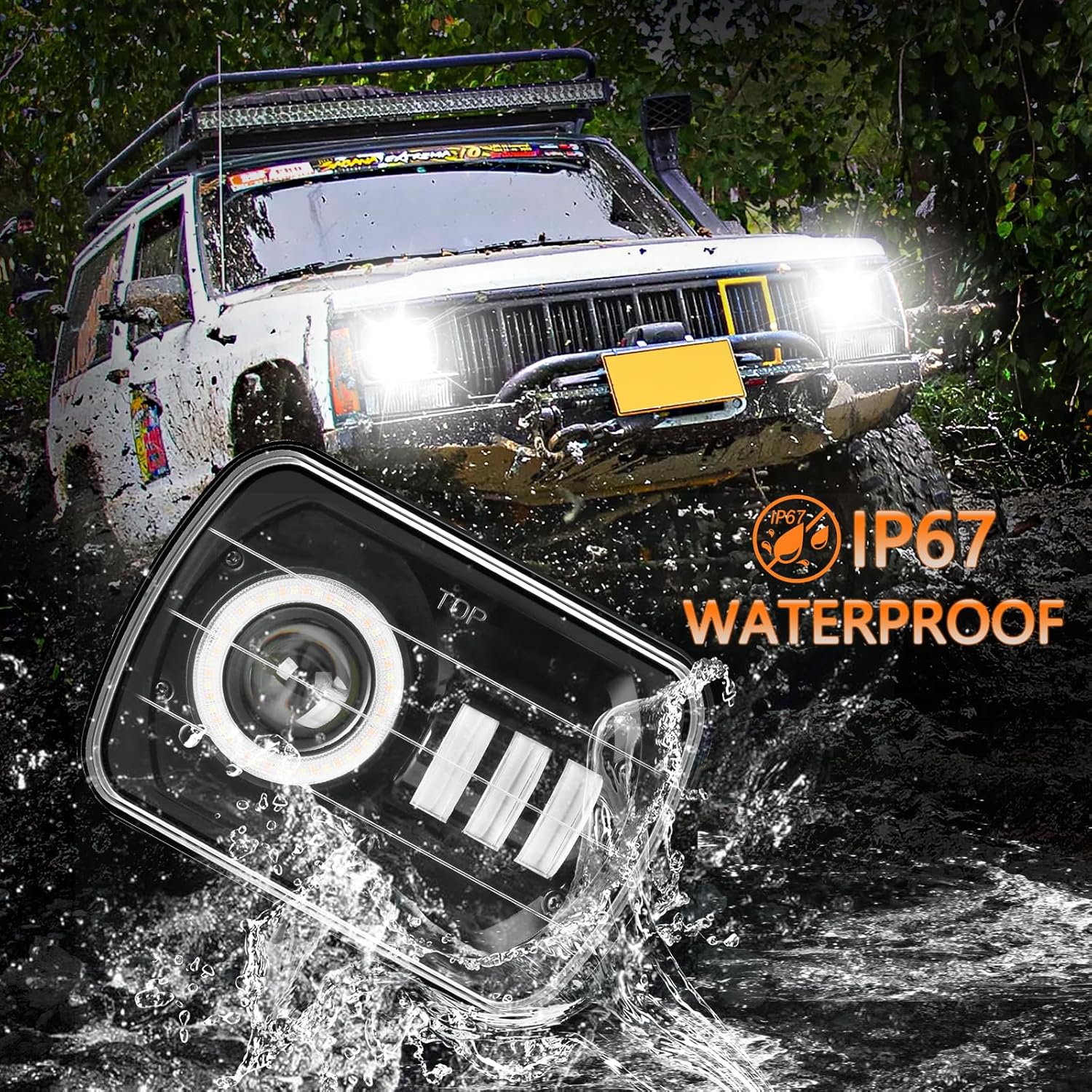 5×7 7X6 Faros LED H6054 Retangular Seal Beam faro con halo luz diurna compatible con Cherokee XJ Wrangler YJ Kenworth T300 Etc