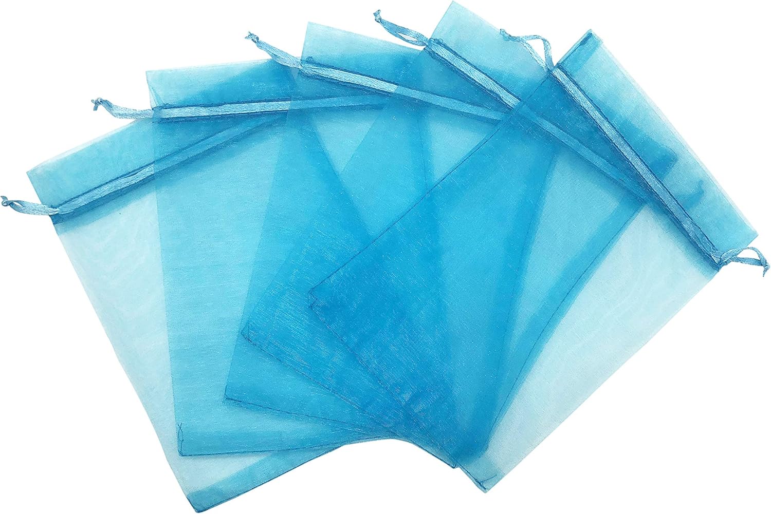 Jexila – 100 bolsas de organza transparentes de 5 x 7 pulgadas con cordón color turquesa, bolsas para regalar joyería, bolsas para regalo de malla