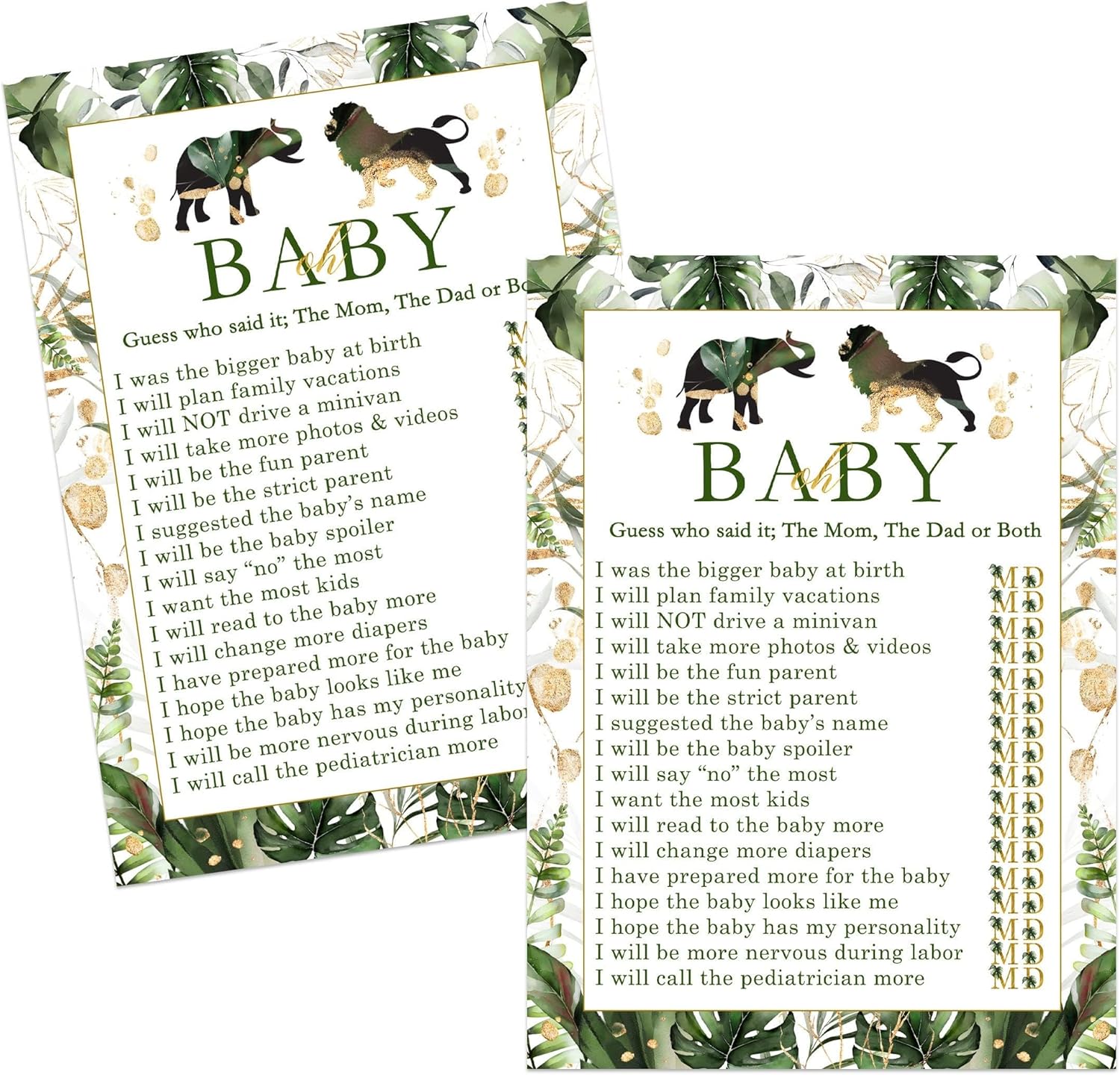 Paper Clever Party Tropical Jungle – Juegos para baby shower con texto en inglés “Who Knows Parents”, “Who Knows Parents”, la mejor actividad de