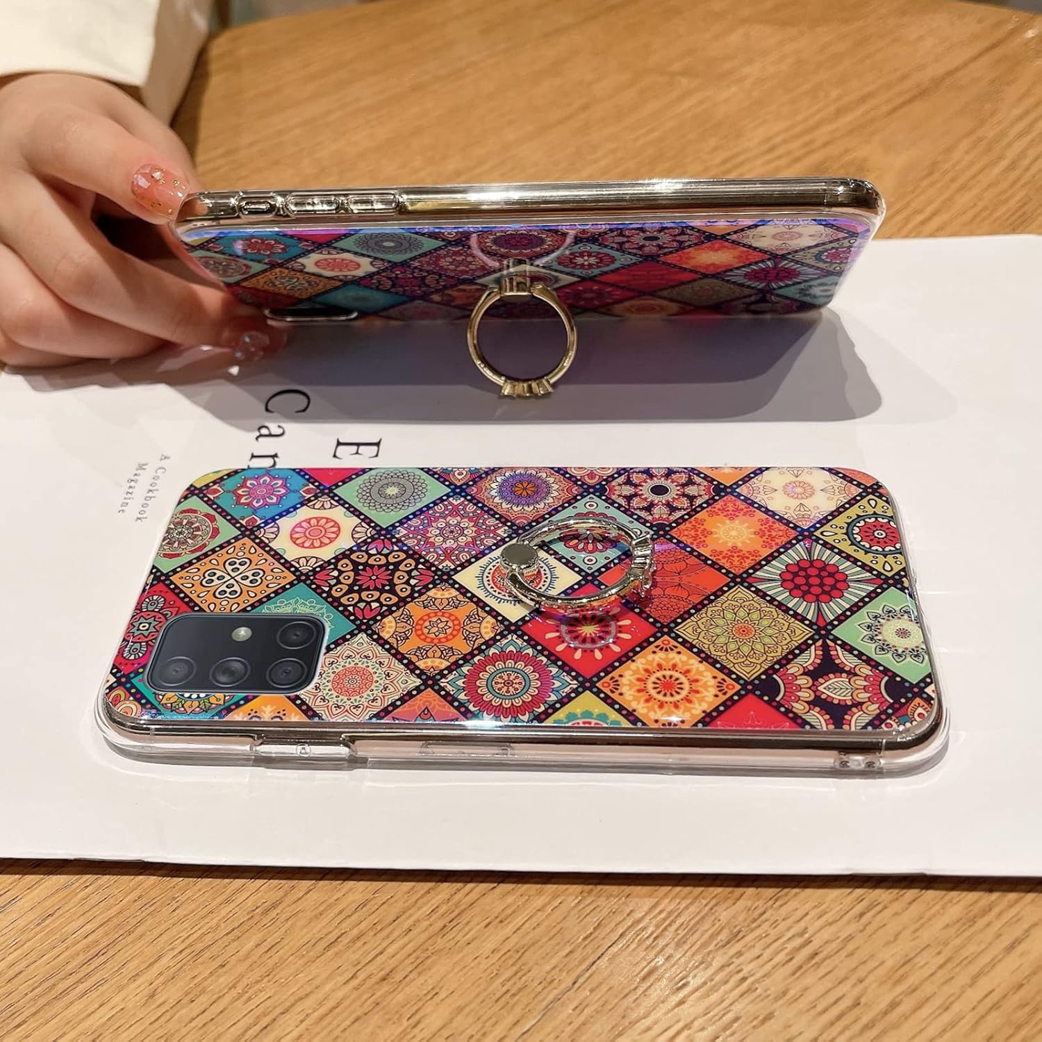 Funda para Samsung A71 5G Retro Floral Slim Linda Caso a prueba de golpes Cubierta de protección para Adolescentes Niñas Mujeres con Anillo Dorado