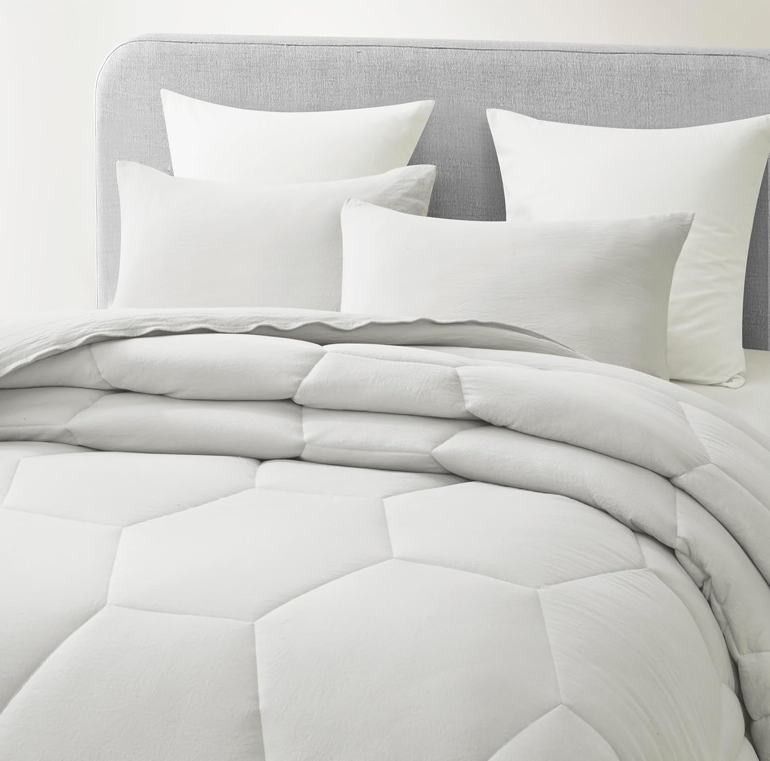 Chezmoi Collection Vero – Juego de edredón de microfibra acolchada de panal de abeja de 3 piezas, ropa de cama hexagonal geométrica ligera lavada