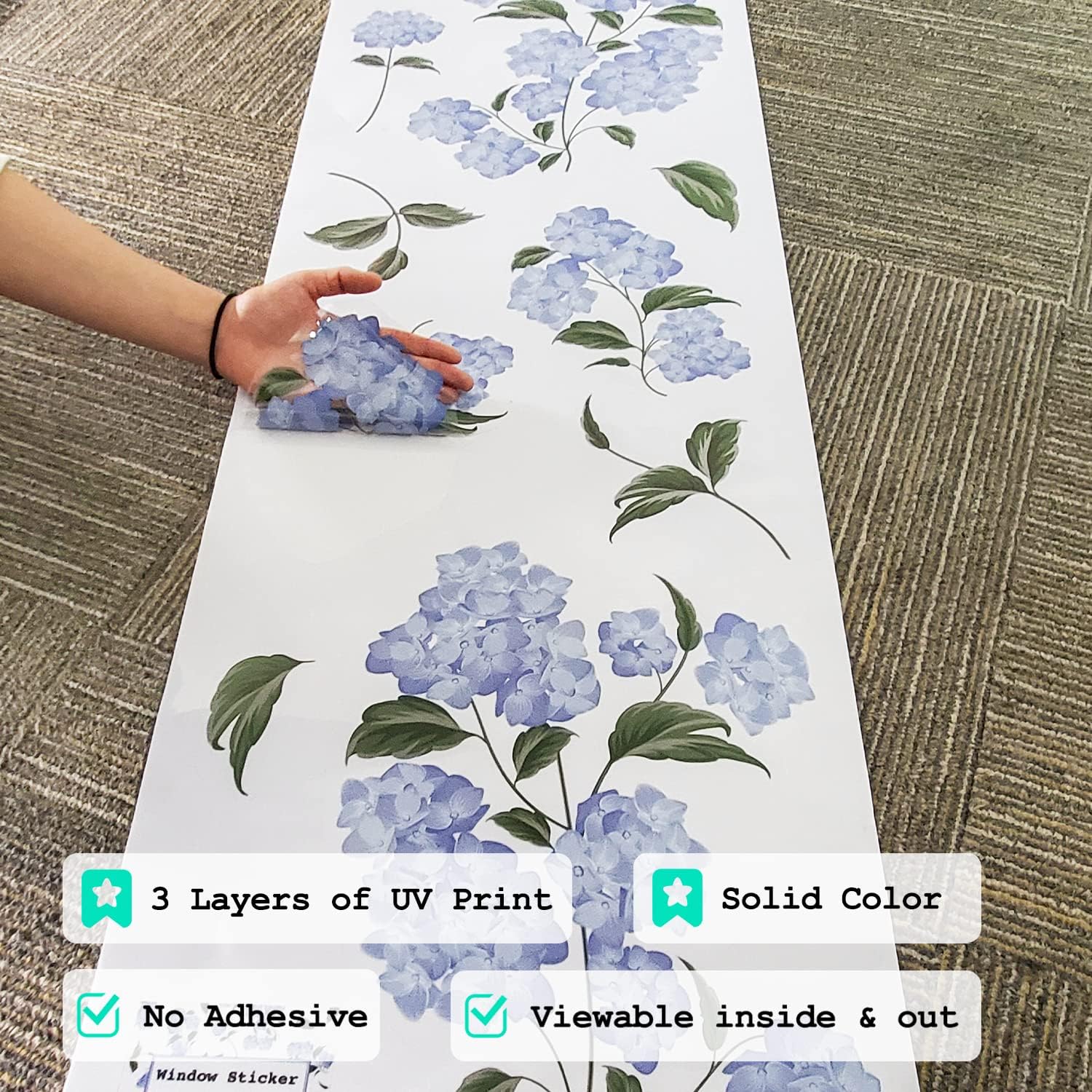 Calcomanías florales de hortensias pequeñas de otoño, calcomanías de privacidad para ventana, no adhesiva, película de vidrio de doble cara para