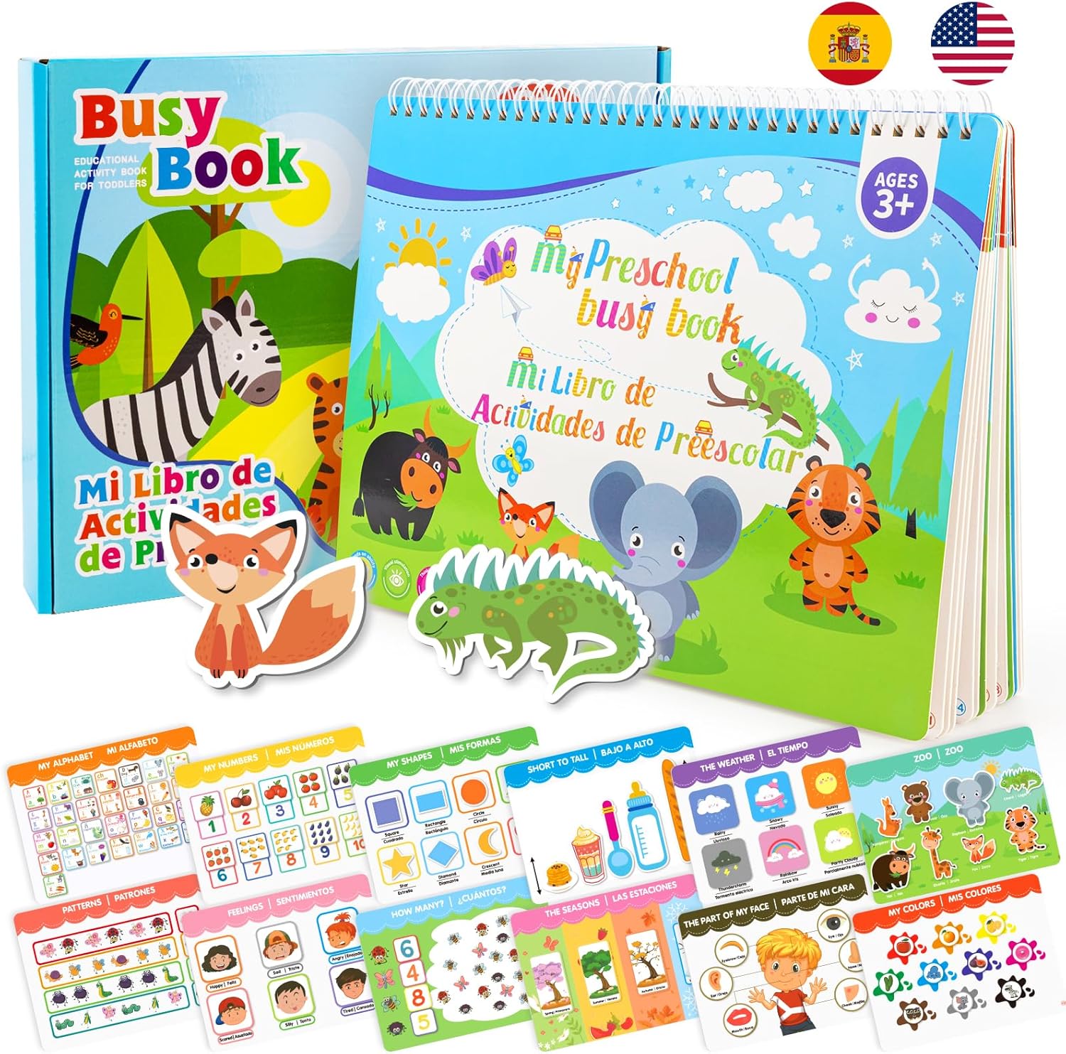 Libros ocupados en español e inglés para niños pequeños – Libro de actividades preescolares bilingües para niños de 3, 4, 5 años, actividades