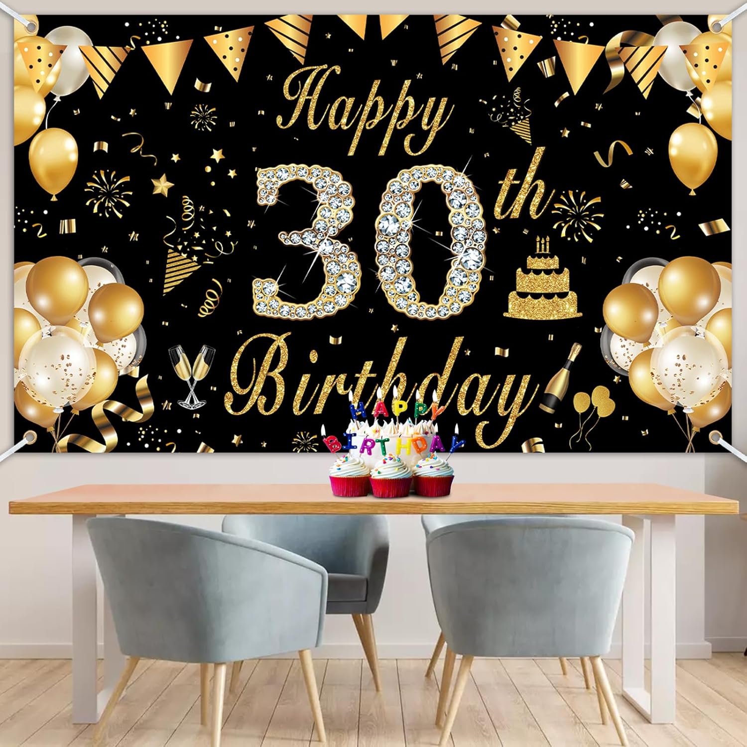 Cartel de cumpleaños, telón de fondo de letreros de feliz cumpleaños 30, decoración de cumpleaños para mujer, decoraciones de fiesta temática de