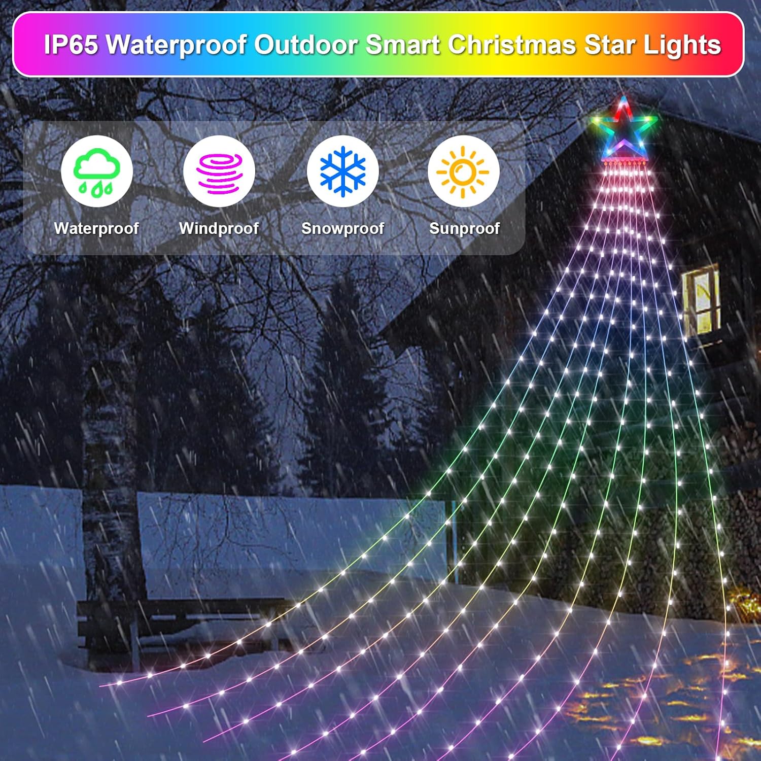 Luces inteligentes de estrella de música de Navidad, 16.4 pies, 330 LED RGB, 9 tiras de luces de Navidad para interiores, cambio de color