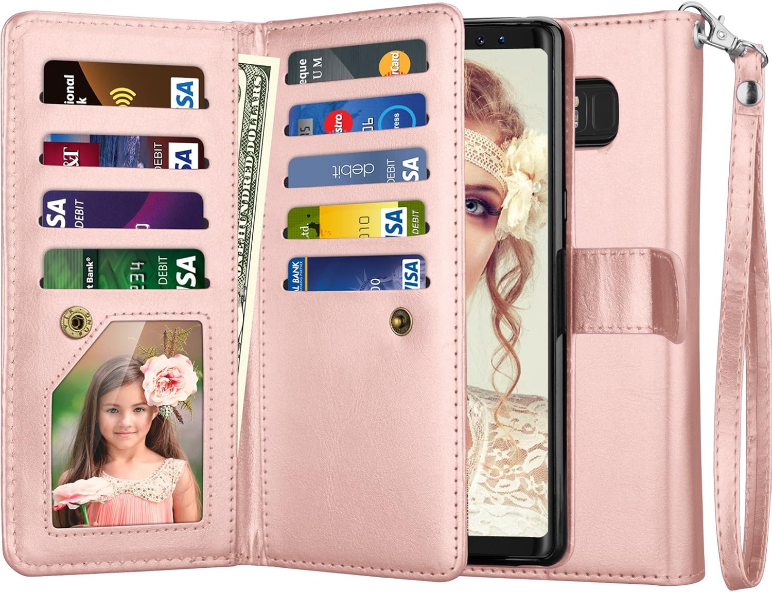 NJJEX Funda para Galaxy Note 8, para Note 8, piel sintética 9 ranuras para tarjetas Funda con tapa para tarjeta de crédito de identificación