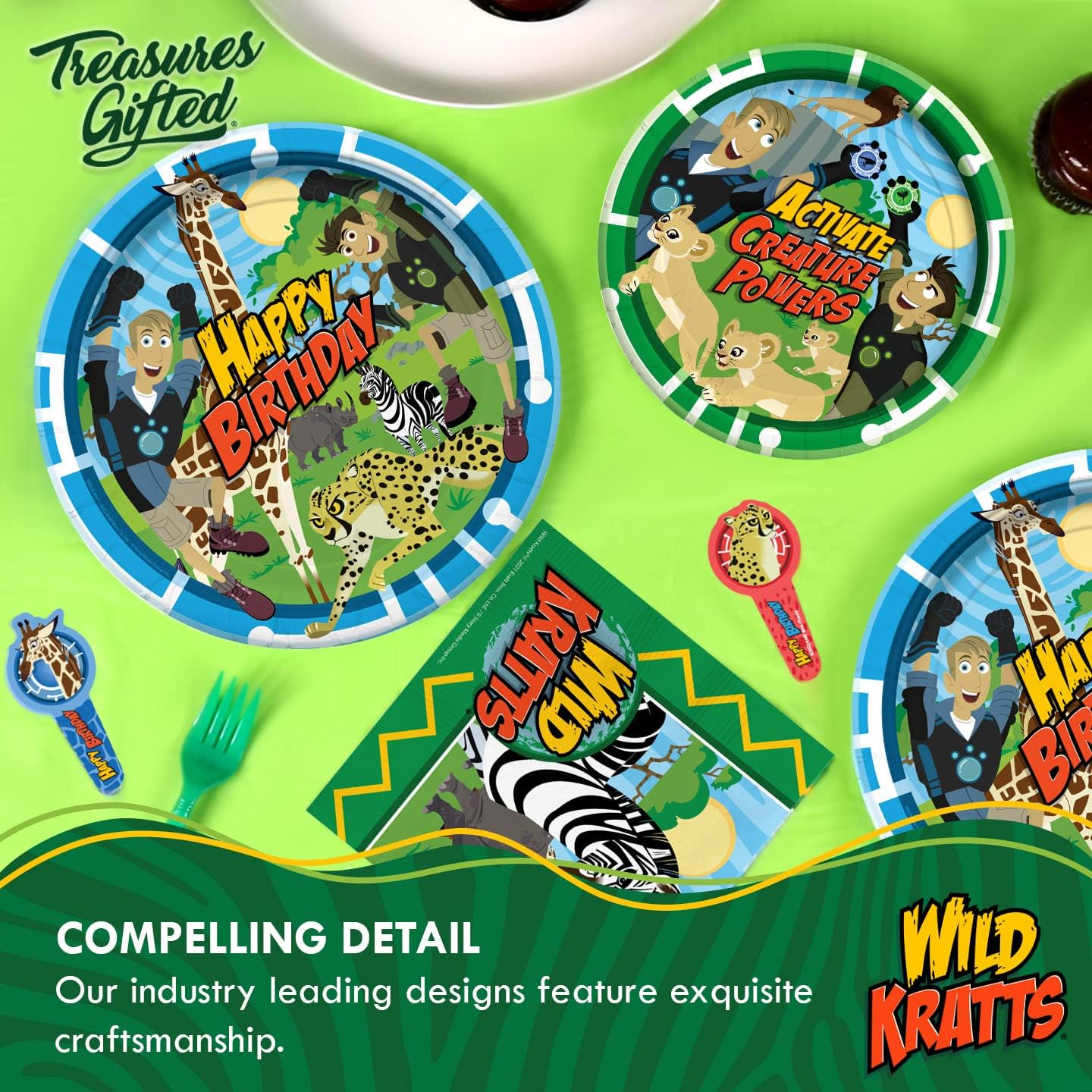 Treasures Gifted Servilletas de fiesta de cumpleaños de Wild Kratts con licencia oficial, paquete de 48 servilletas Wild Kratts – Suministros para