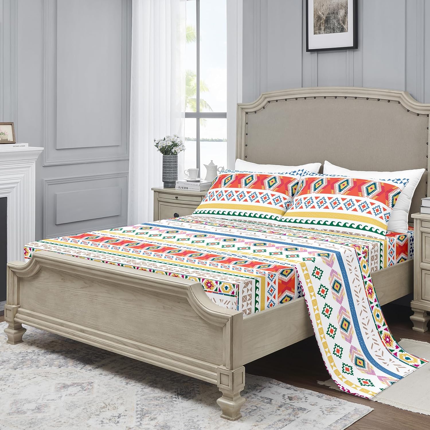 YIYEA Sábanas para cama individual  Boho  Juego de sábanas de lujo de microfibra de doble cepillado  Sábanas individuales ligeras y transpirables