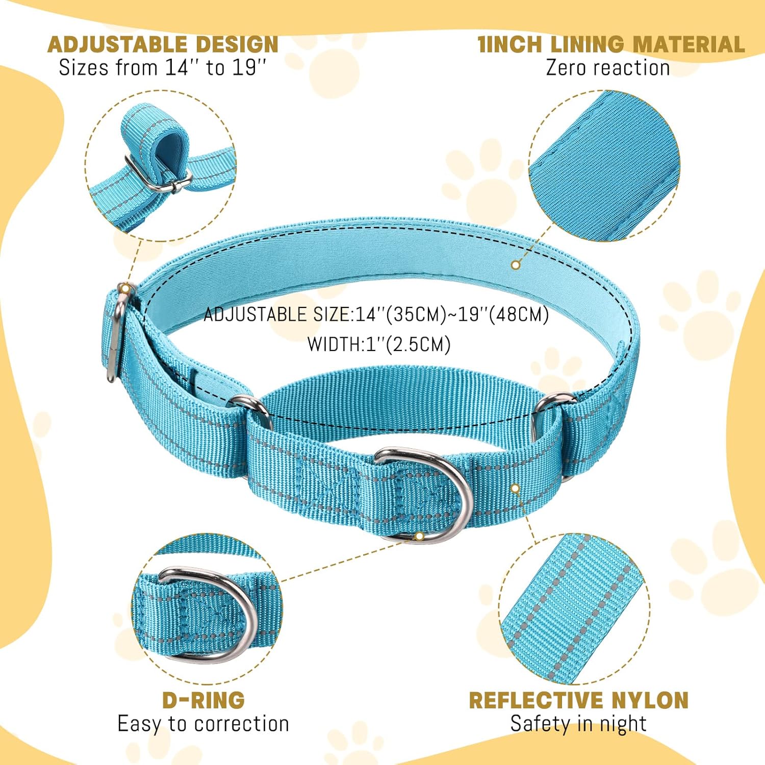 Cunno 12 collares de Martingala para perros medianos, collar reflectante con hebilla de metal duradera, collar ajustable de nailon para mascotas que