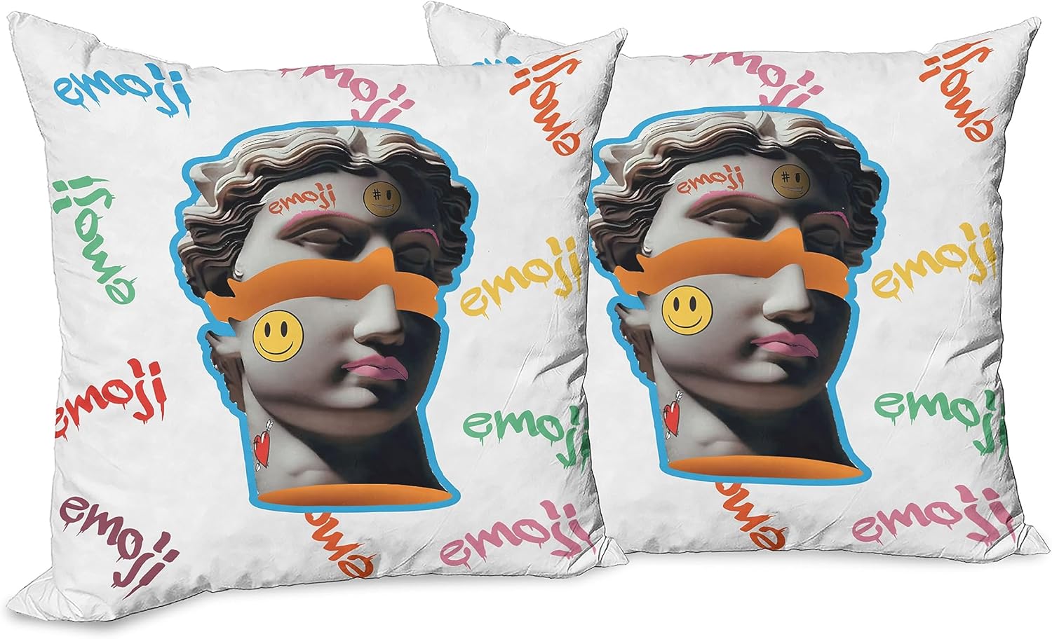 Ambesonne Emoji – Juego de 2 fundas de almohada decorativas, ilustración moderna de esculturas antiguas, formas y formas de graffiti, funda de cojín
