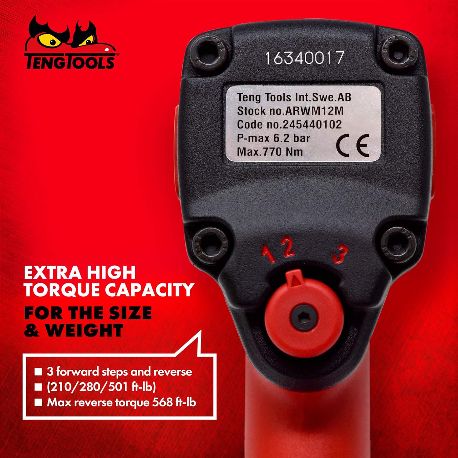 Teng Tools ARWM12M – Pistola de llave de impacto neumática compacta reversible de 12 pulgada de alto par