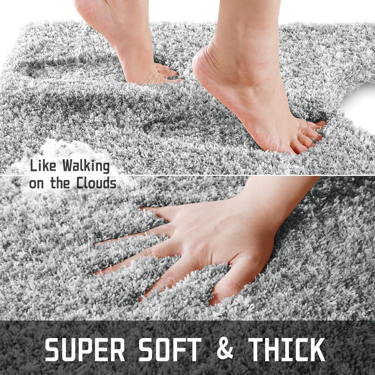 Yimobra Juego de 2 alfombras de baño esponjosas con forma de U, alfombra de baño suave y antideslizante, alfombra de ducha de felpa gruesa,
