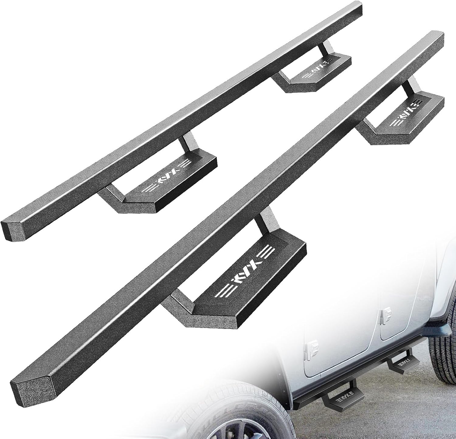 KYX Estribos para Jeep Gladiator JT 2020-2023, 4 puertas, escalones laterales de 5 pulgadas, barras Nerf de textura fina, rieles negros deslizantes